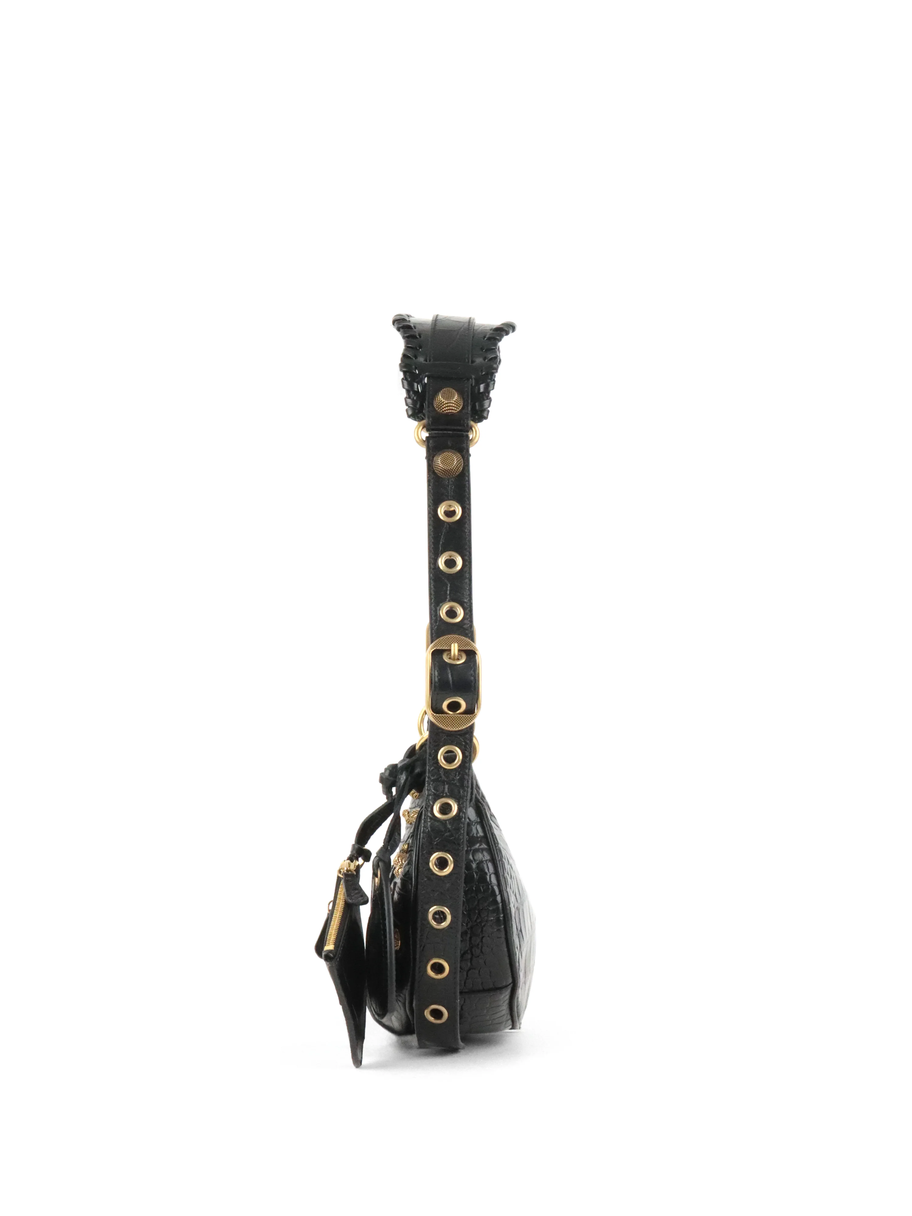 Balenciaga Black Crocodile Embossed Le Cagole XS Shoulder Bag