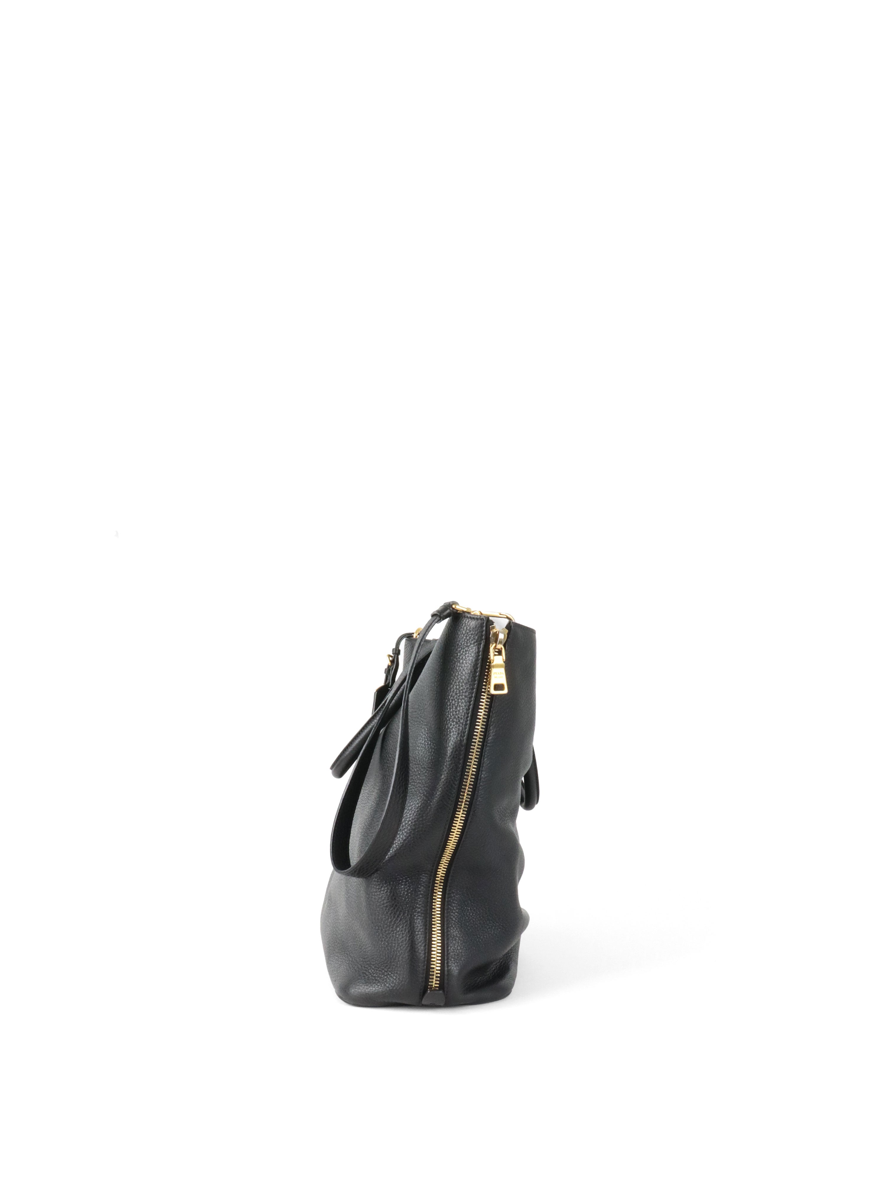 Prada Black Vitello Daino Leather Tote Bag.