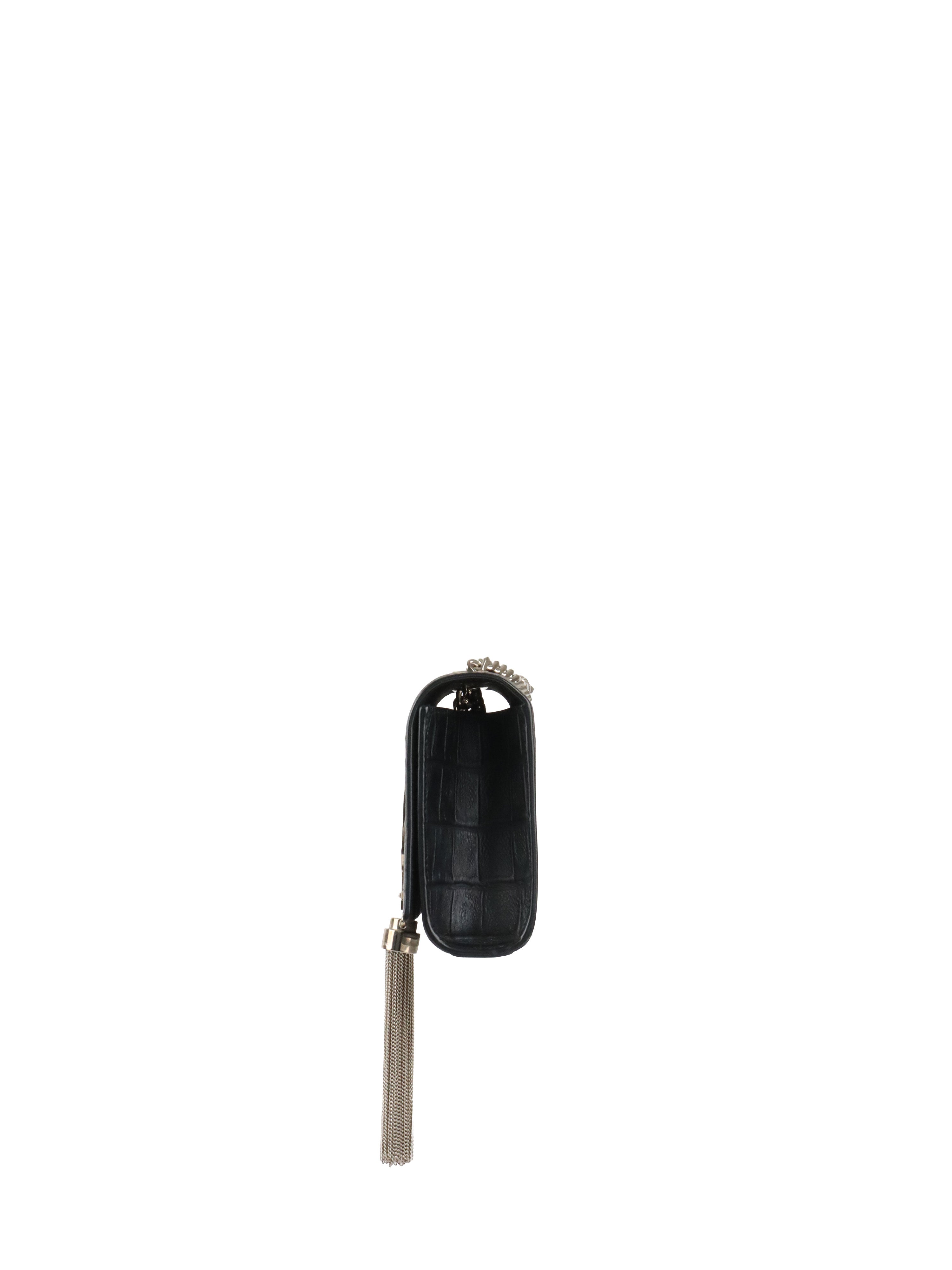 Saint Laurent Black Small Croc Embossed Kate Tassel SHW