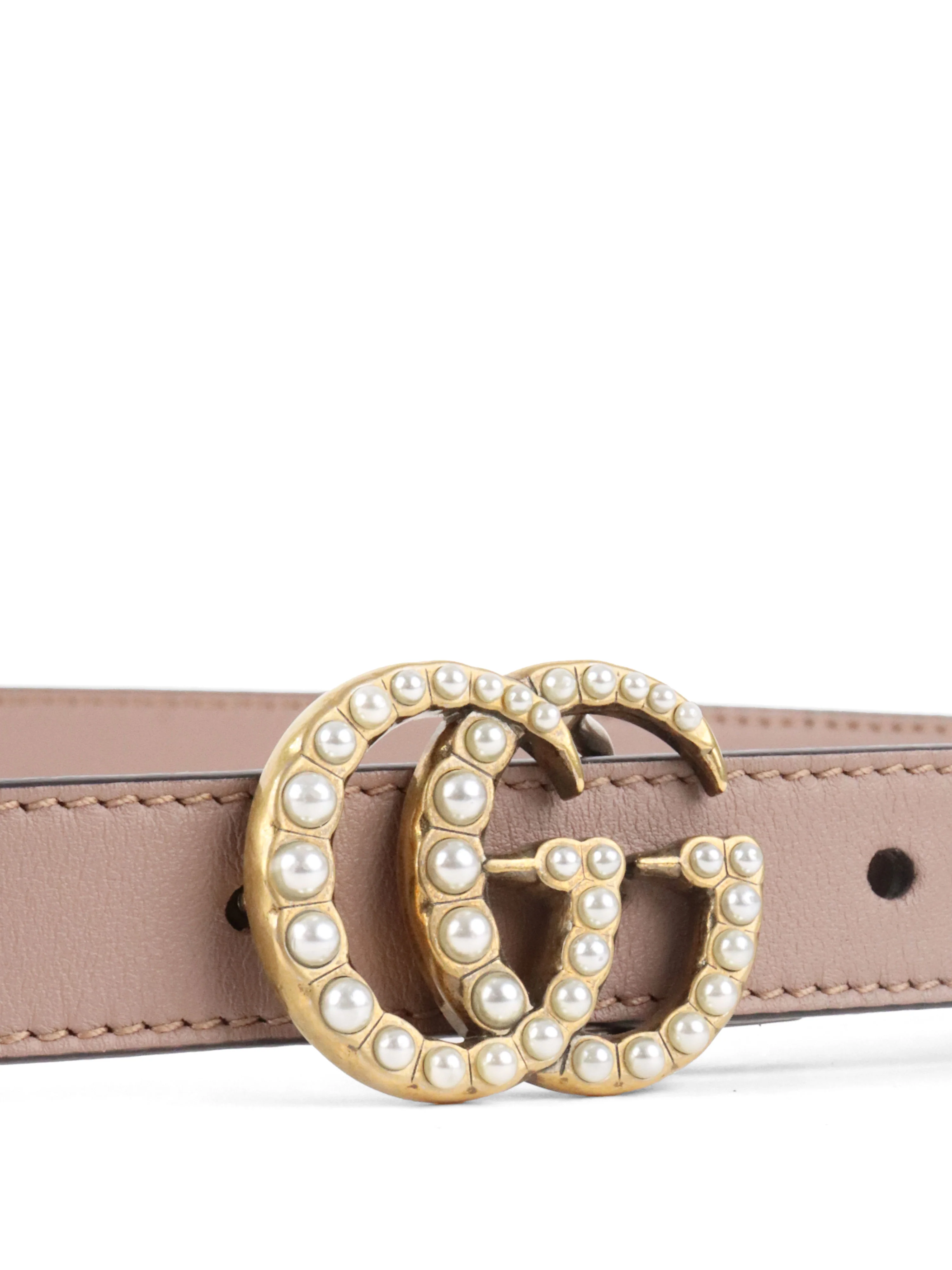 Gucci Beige Resin Pearl GG Marmont Thin Belt Size 90
