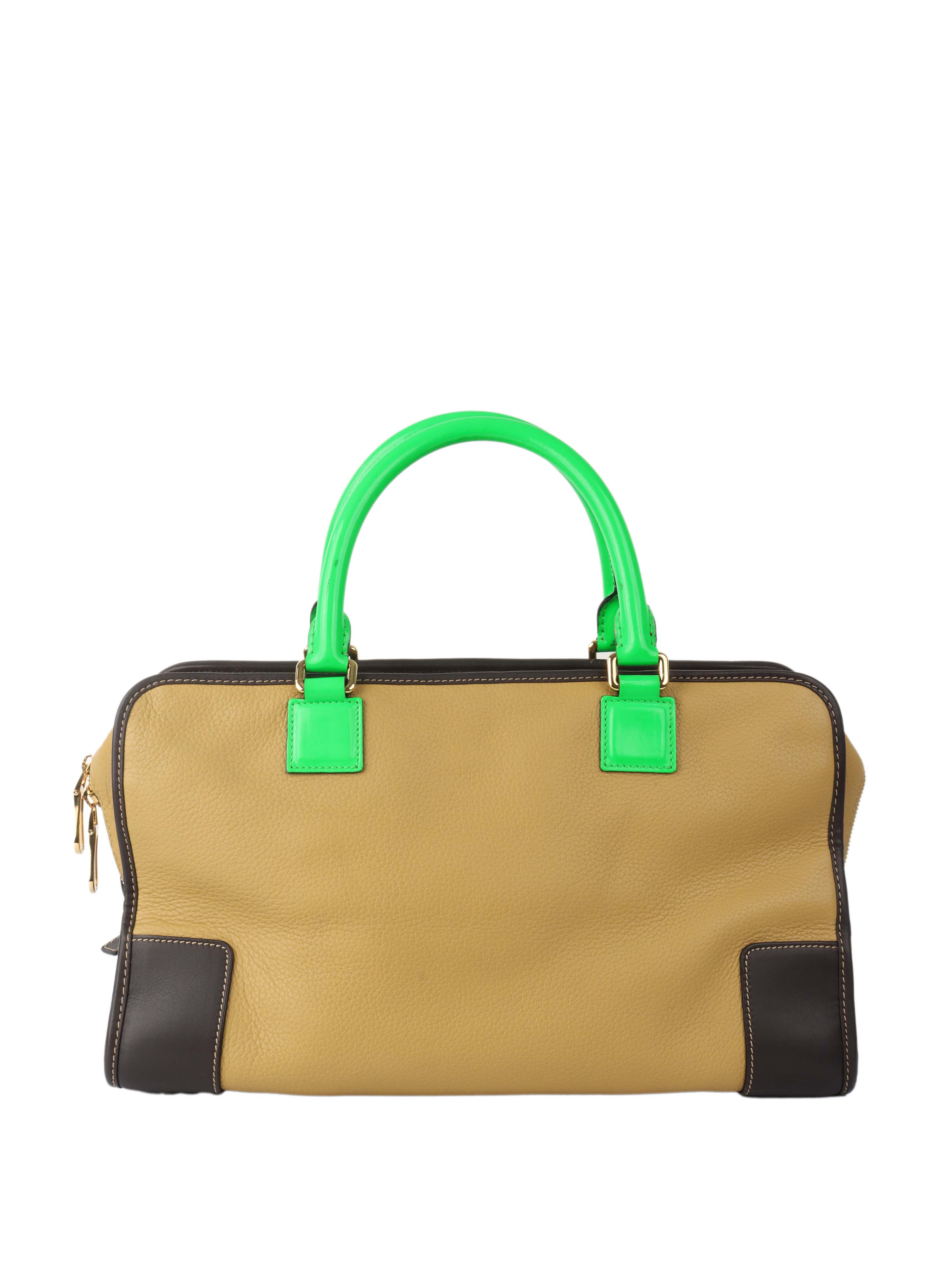 Loewe Amazona 36 Brown/beige with Green Top Handle.