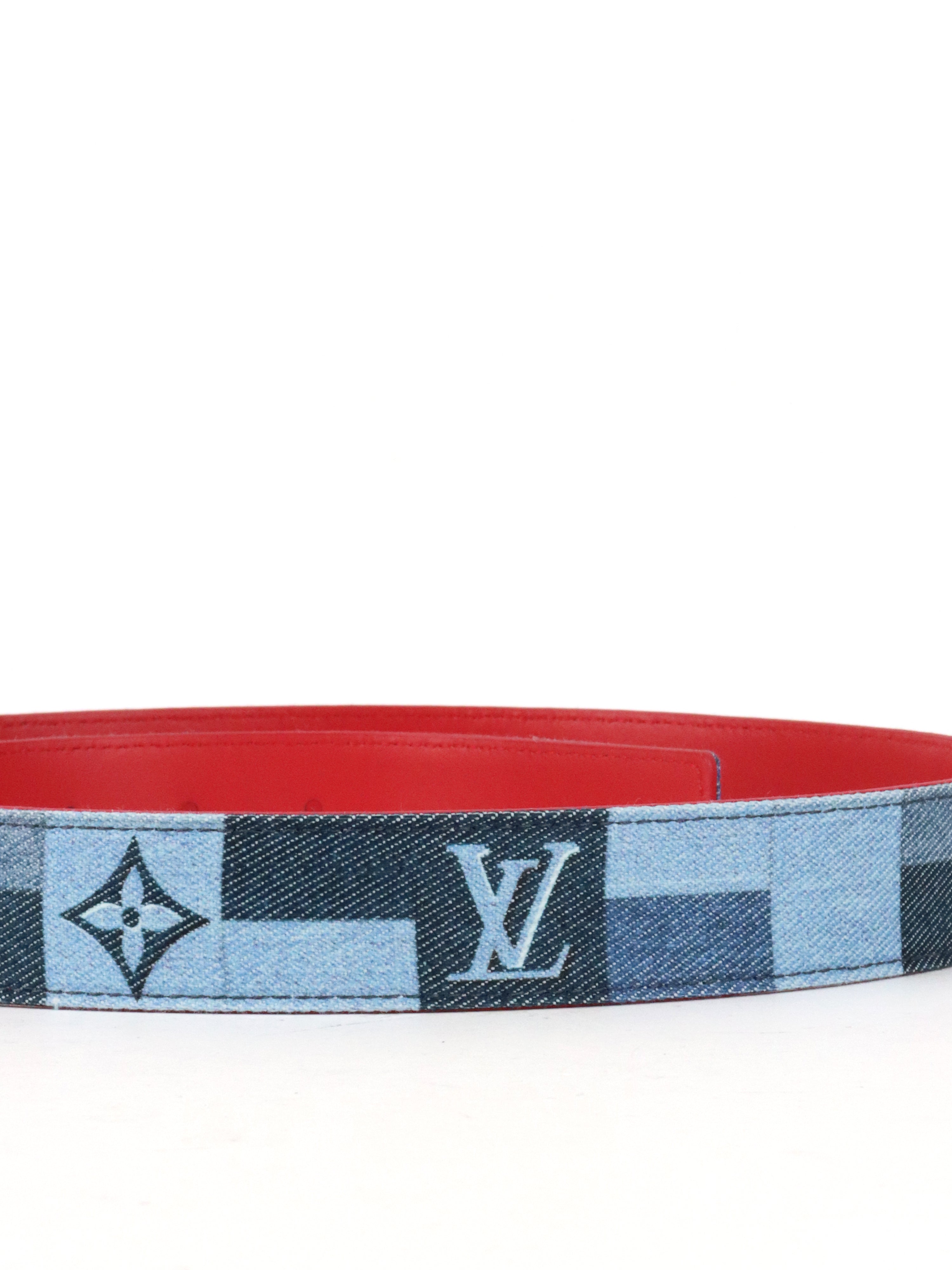 Louis Vuitton Denim LV Iconic Belt Damier  Monogram Patchwork Belt size 90