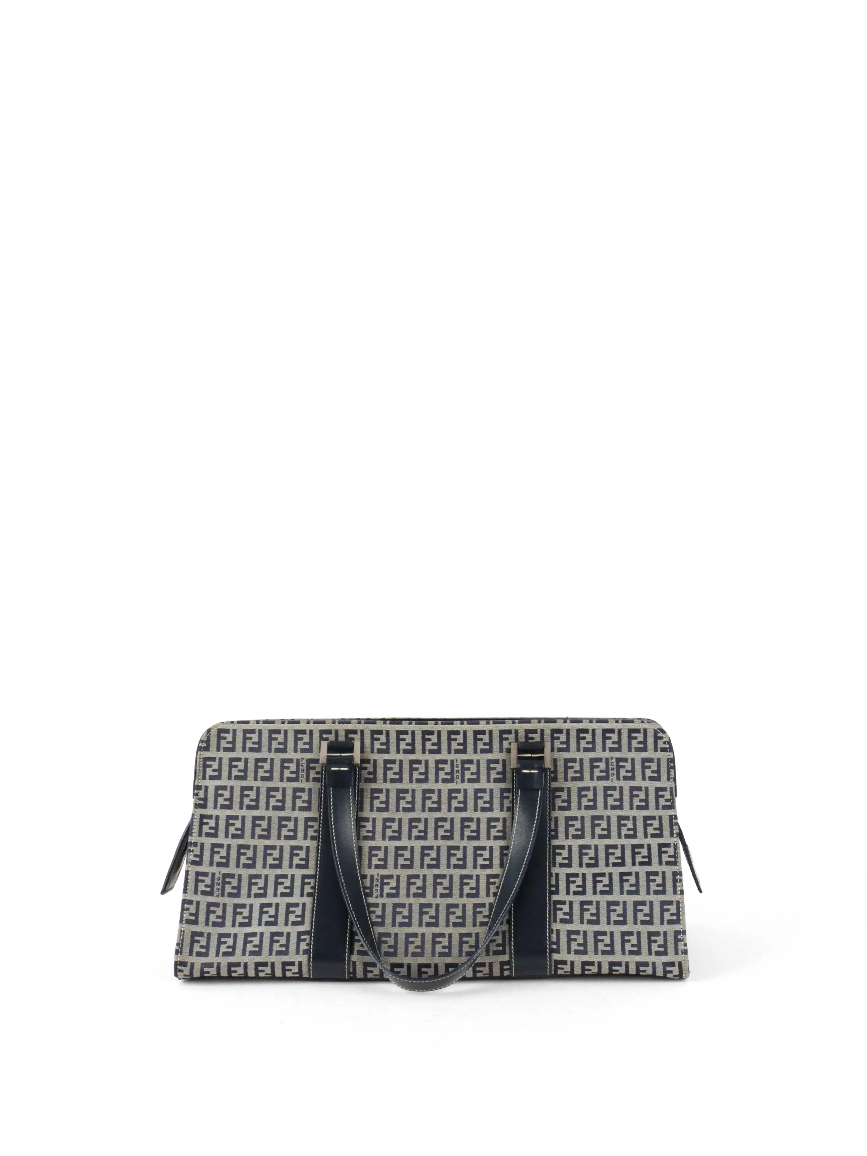 Fendi Vintage Navy Zucchino Canvas Boston Bag