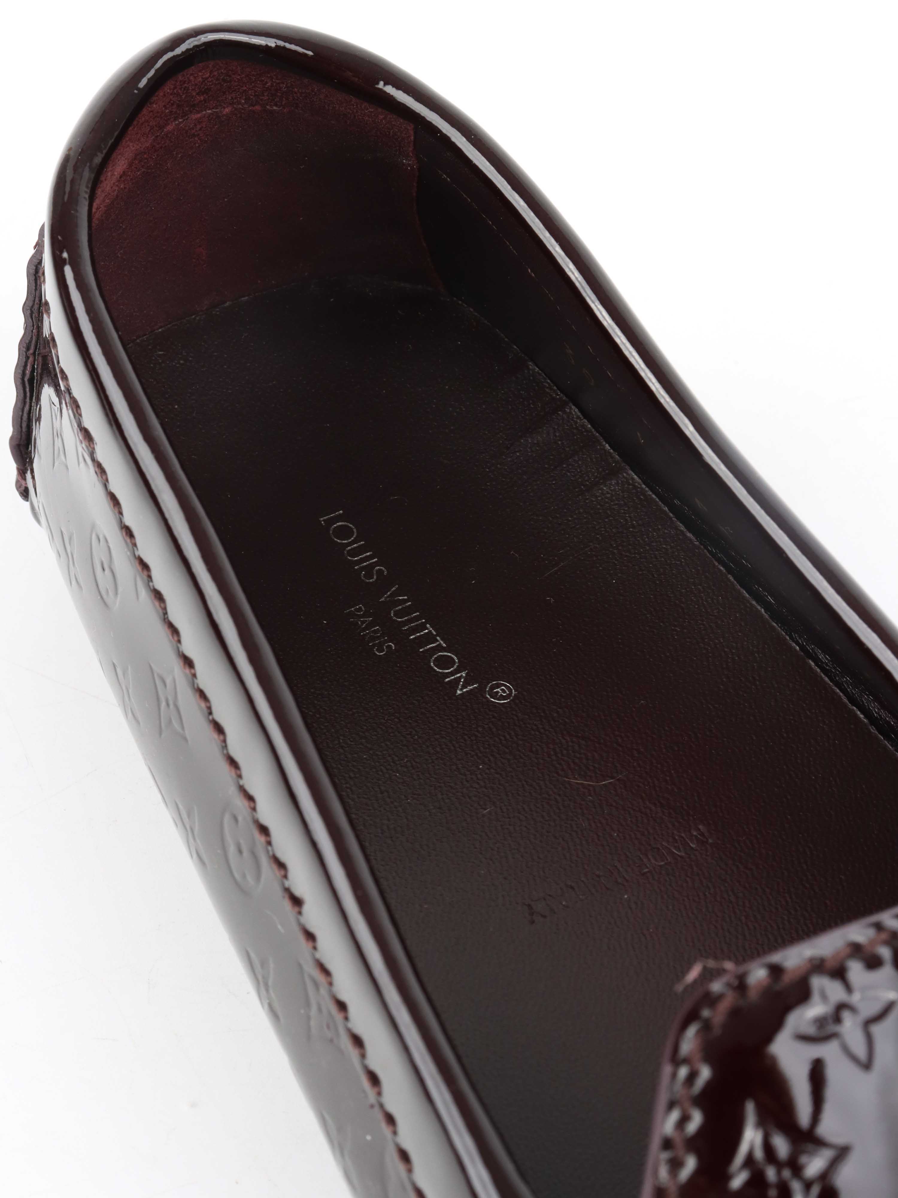 Louis Vuitton Burgundy Patent Leather Oxford Loafers.