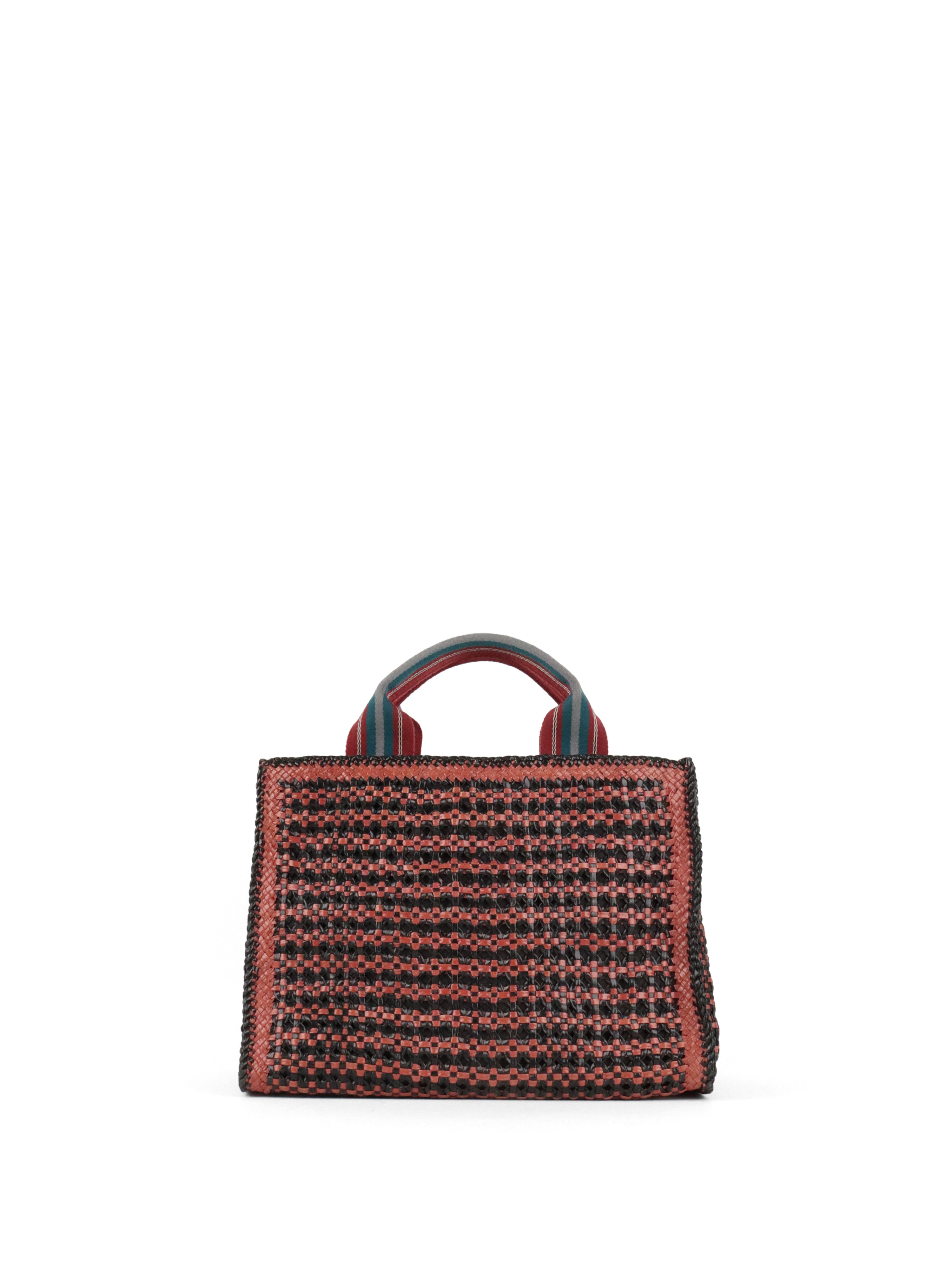 Prada Red/Black Madras Woven Leather Tote Bag