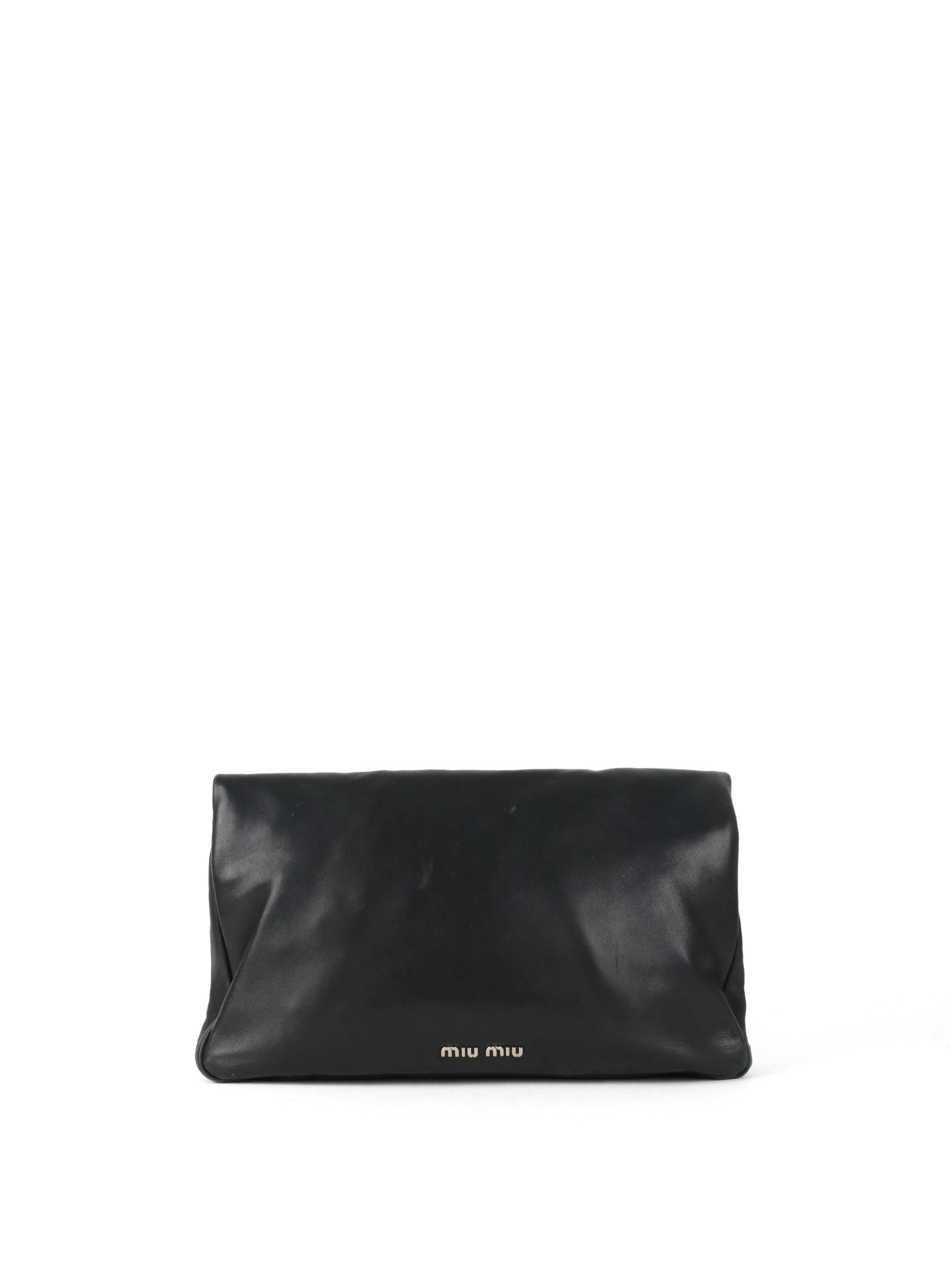 Miu Miu Black Smooth Leather with Crystal Strap Bag