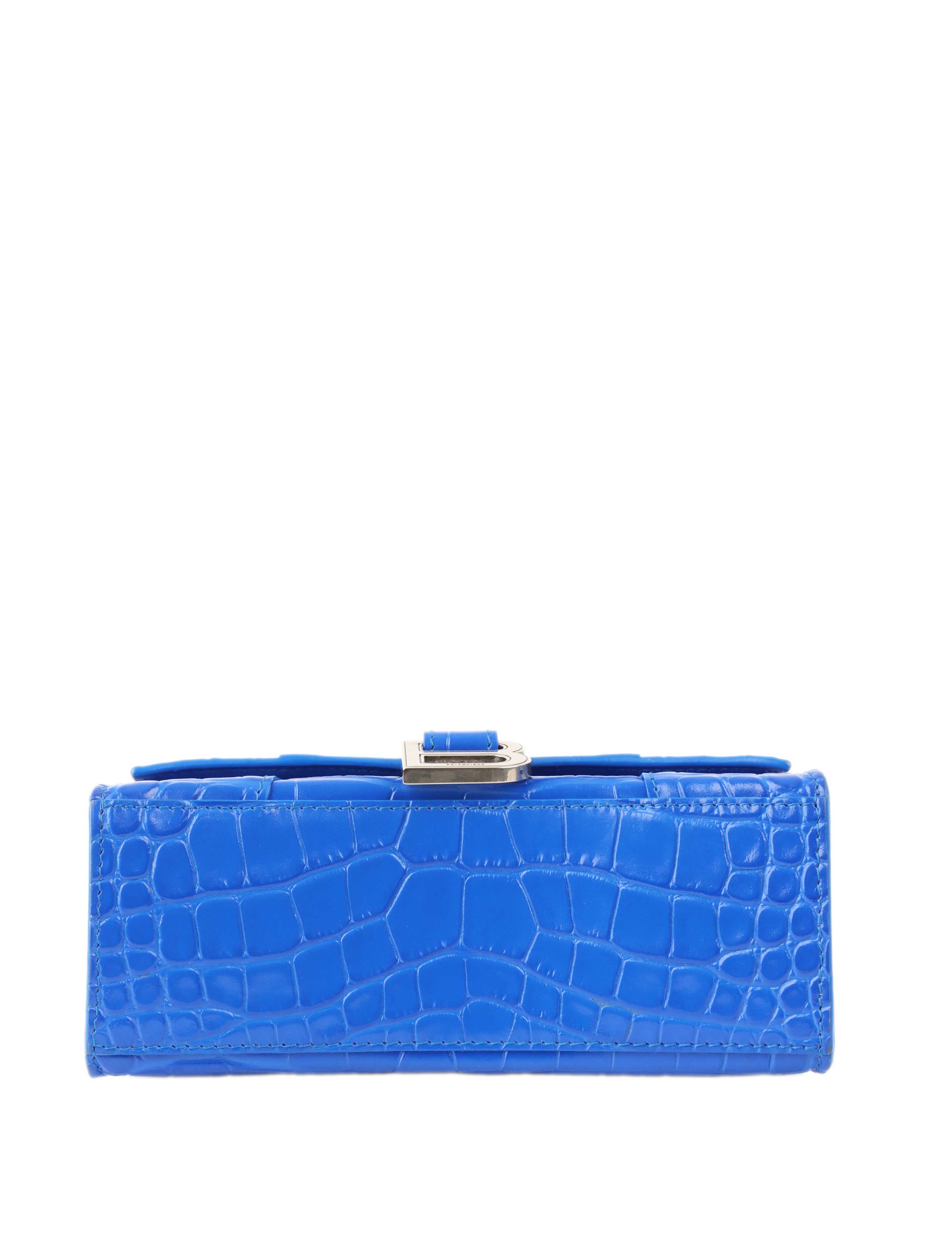 Balenciaga Bright Blue Crocodile Embossed Hourglass XS Bag.