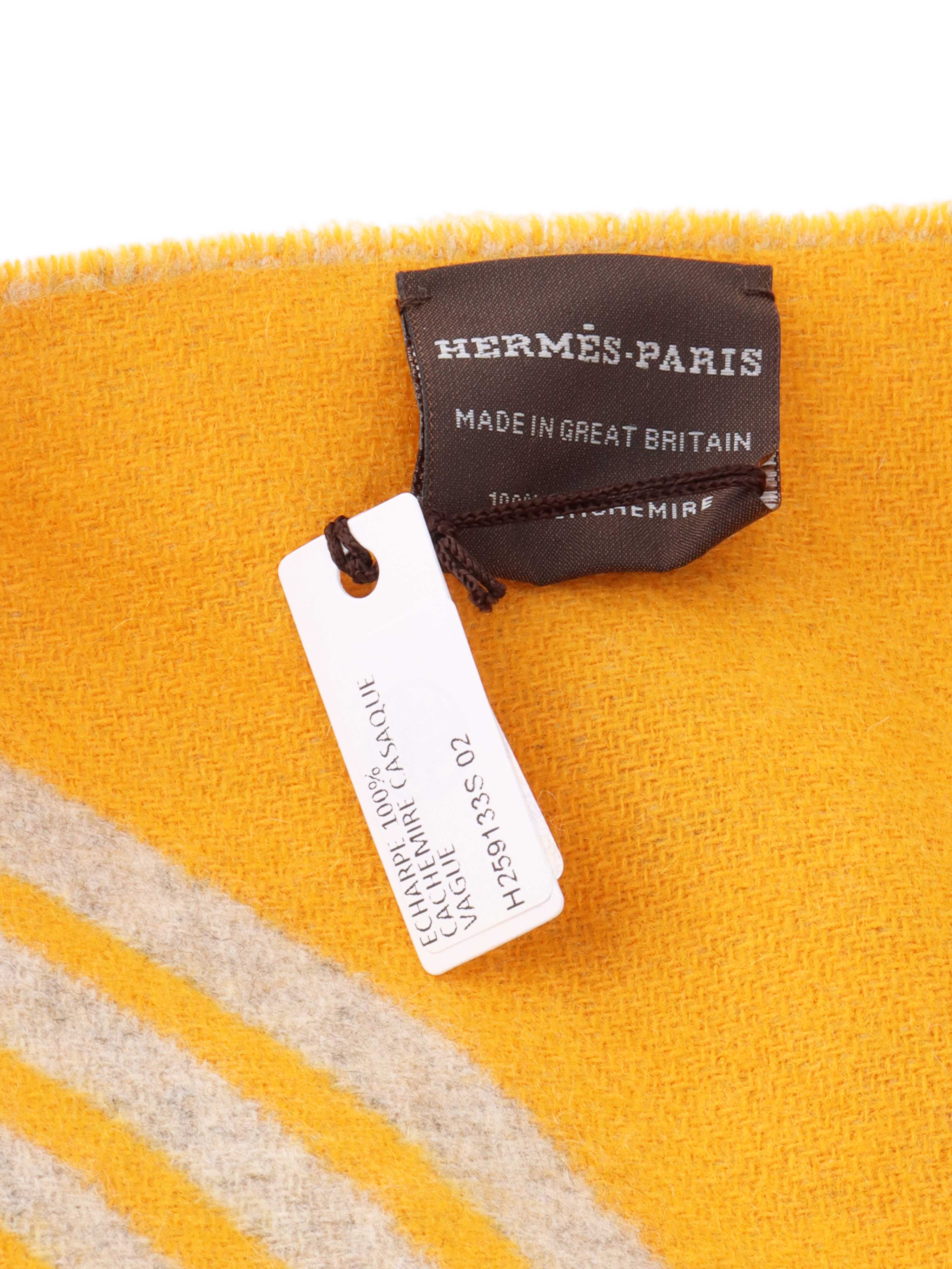 Hermes Yellow  Beige Cashmere Scarf.