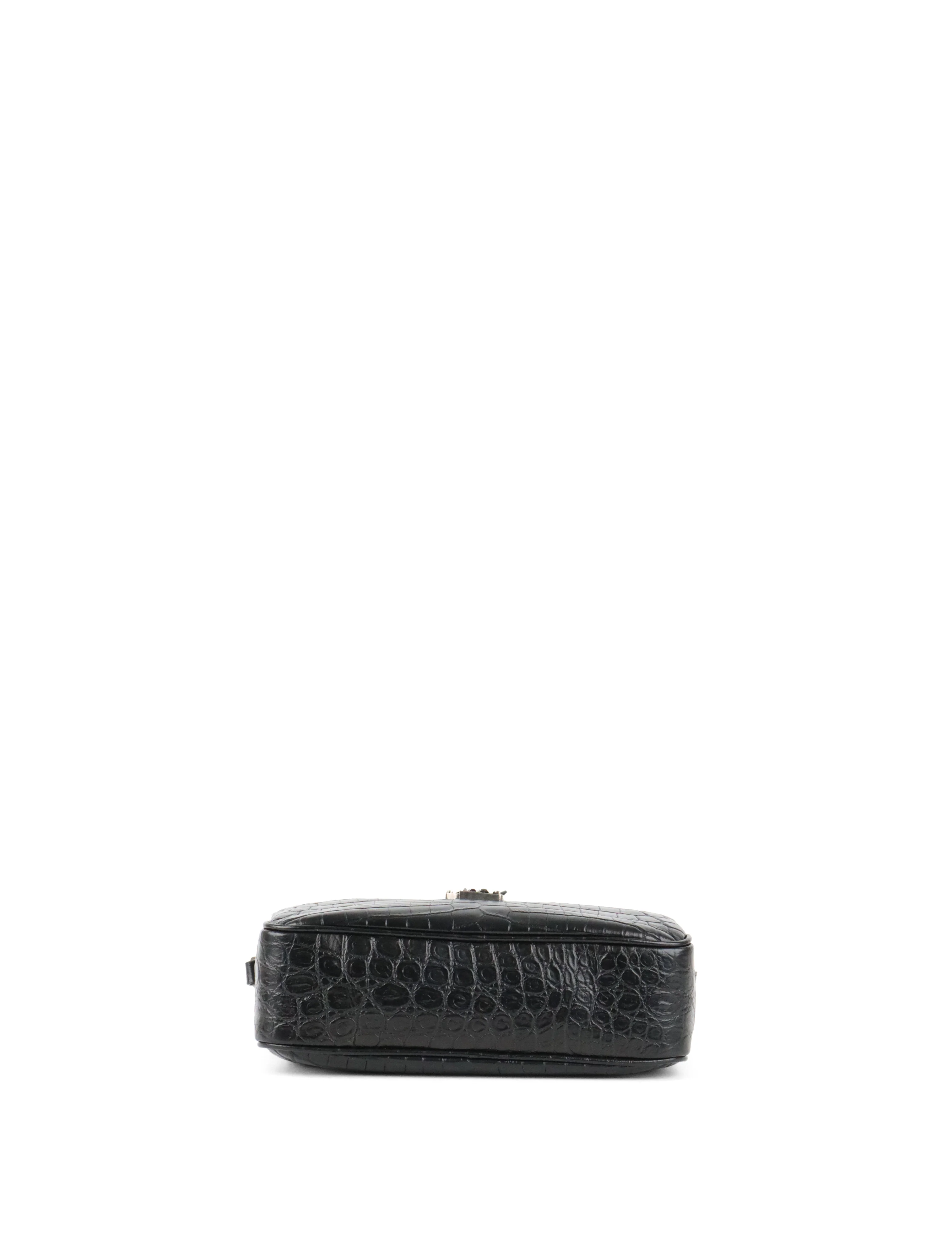 Saint Laurent Black Croc Embossed Camera Lou Bag