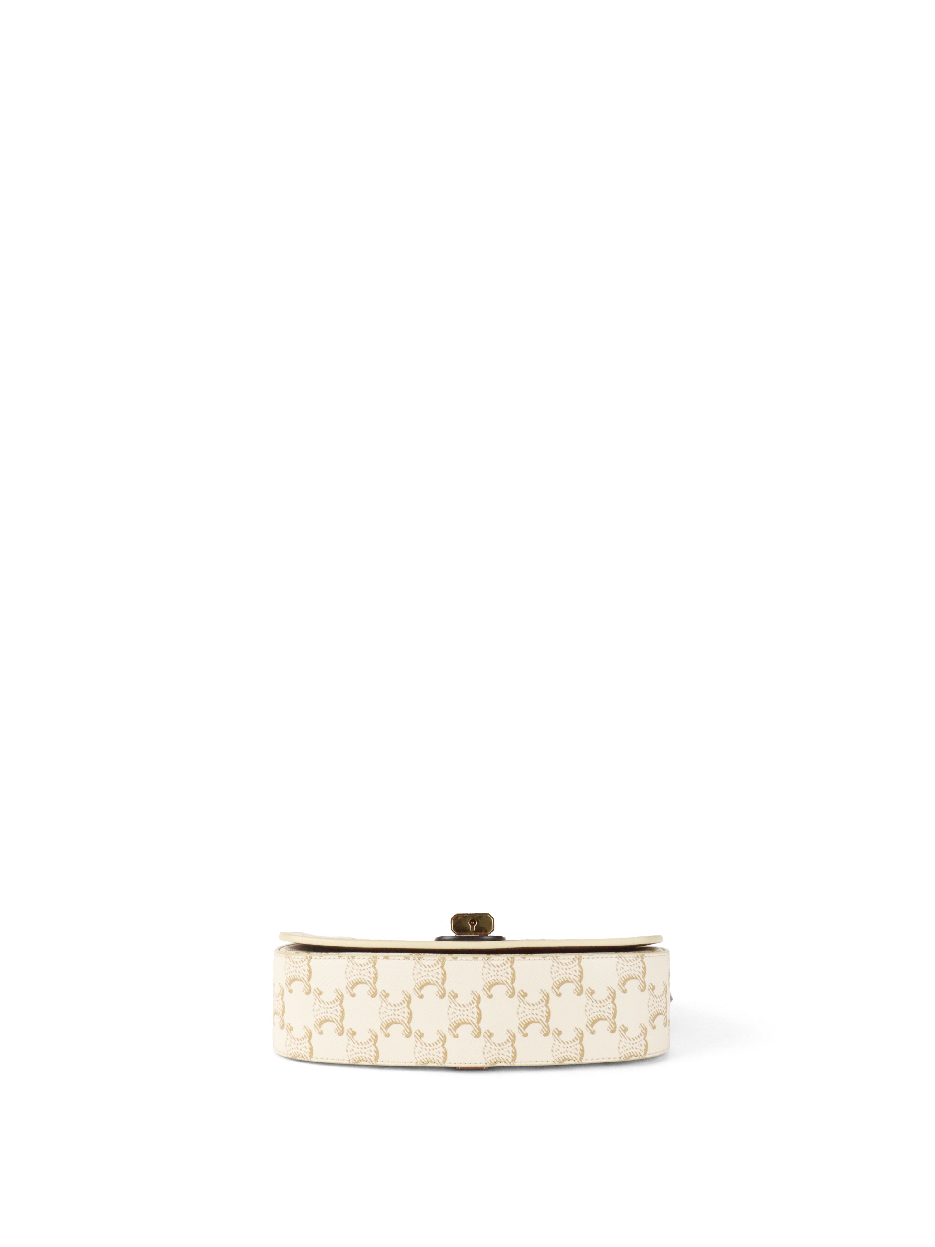 Celine White/Tan Triomphe Tabou Clutch with Strap