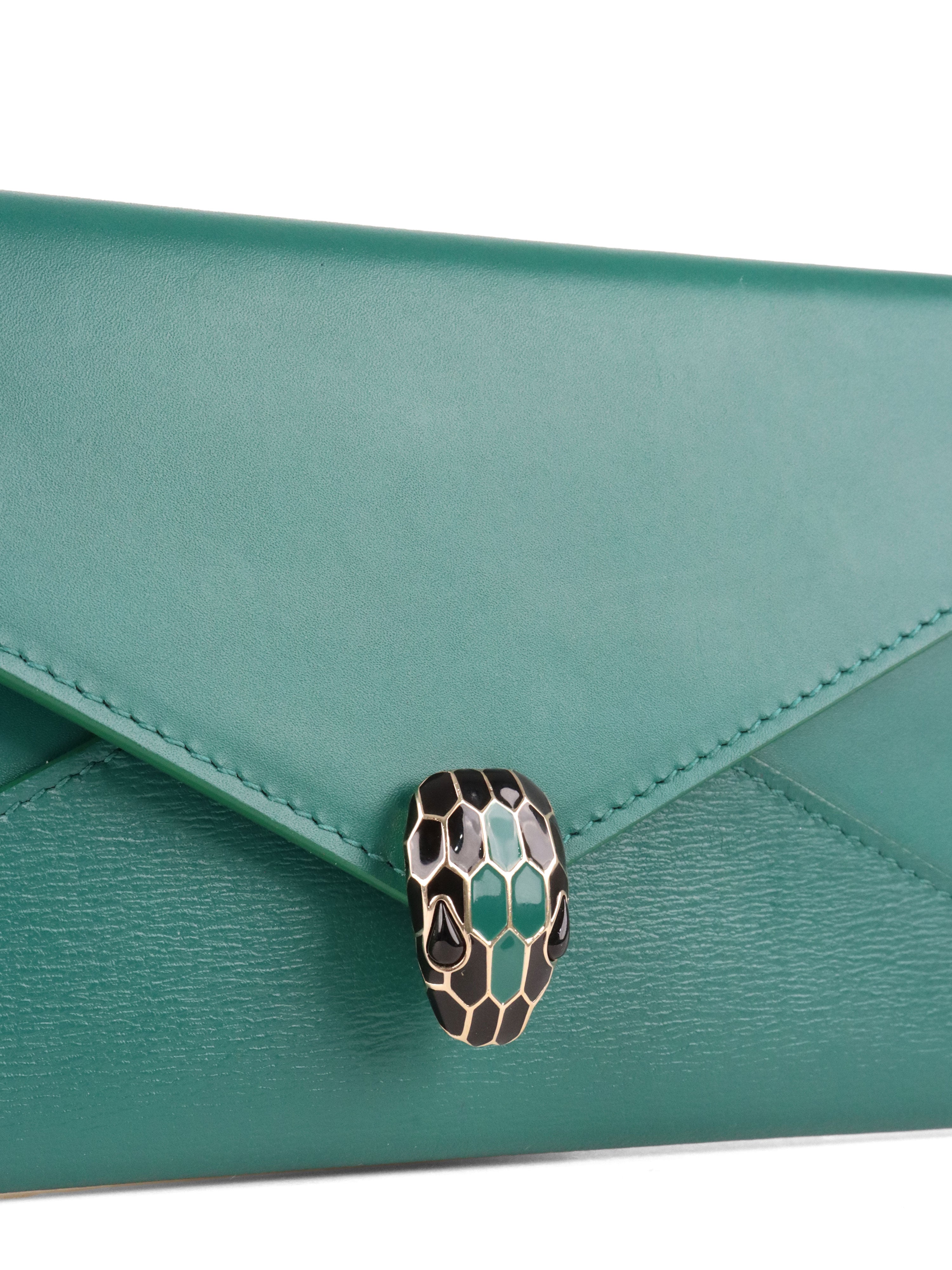 Bvlgari Emerald Green Serpenti Forever Flap Wristlet Wallet
