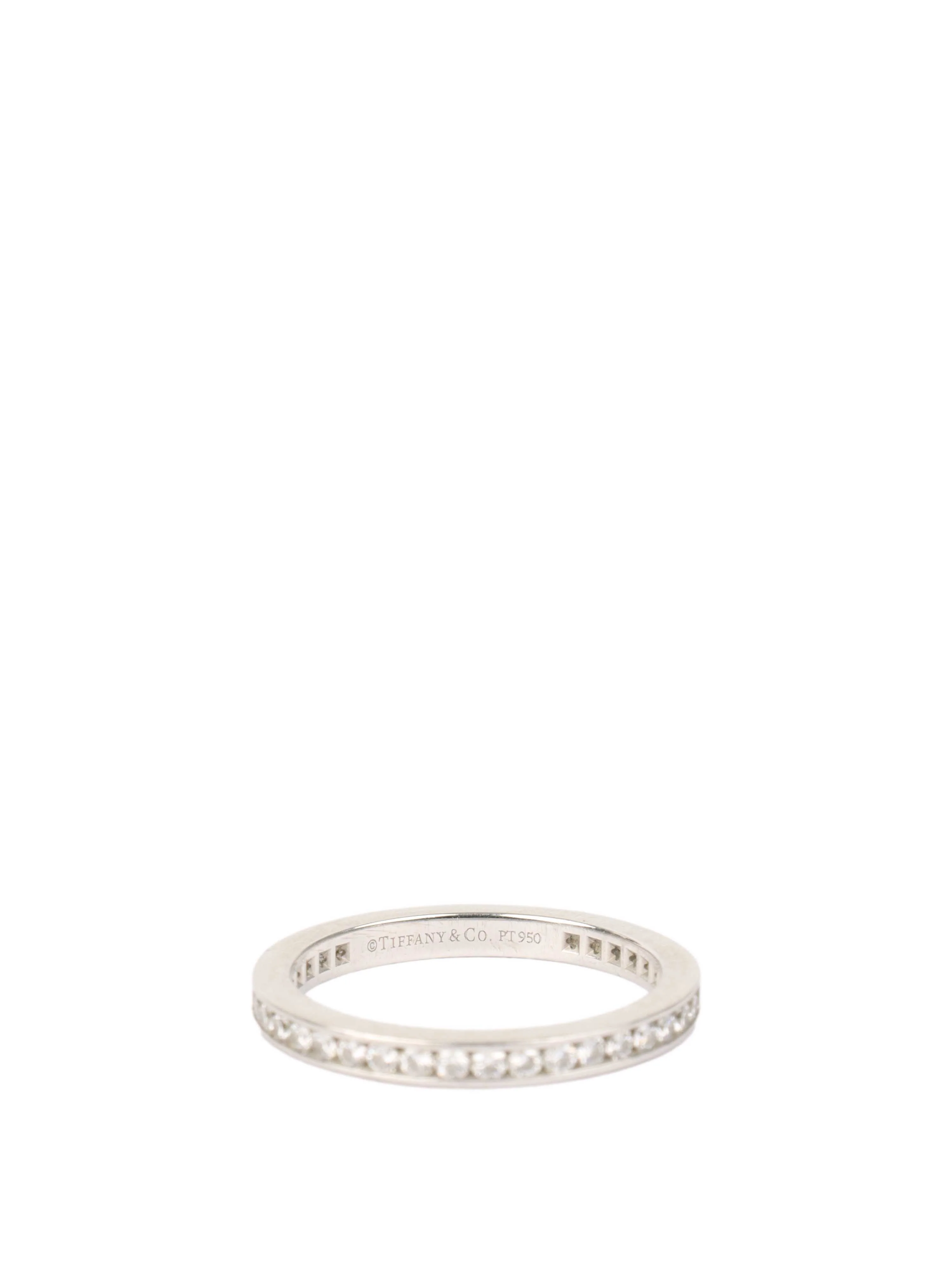 Tiffany  Co Platinum with a Full-circle of Diamonds Ring 2mm band