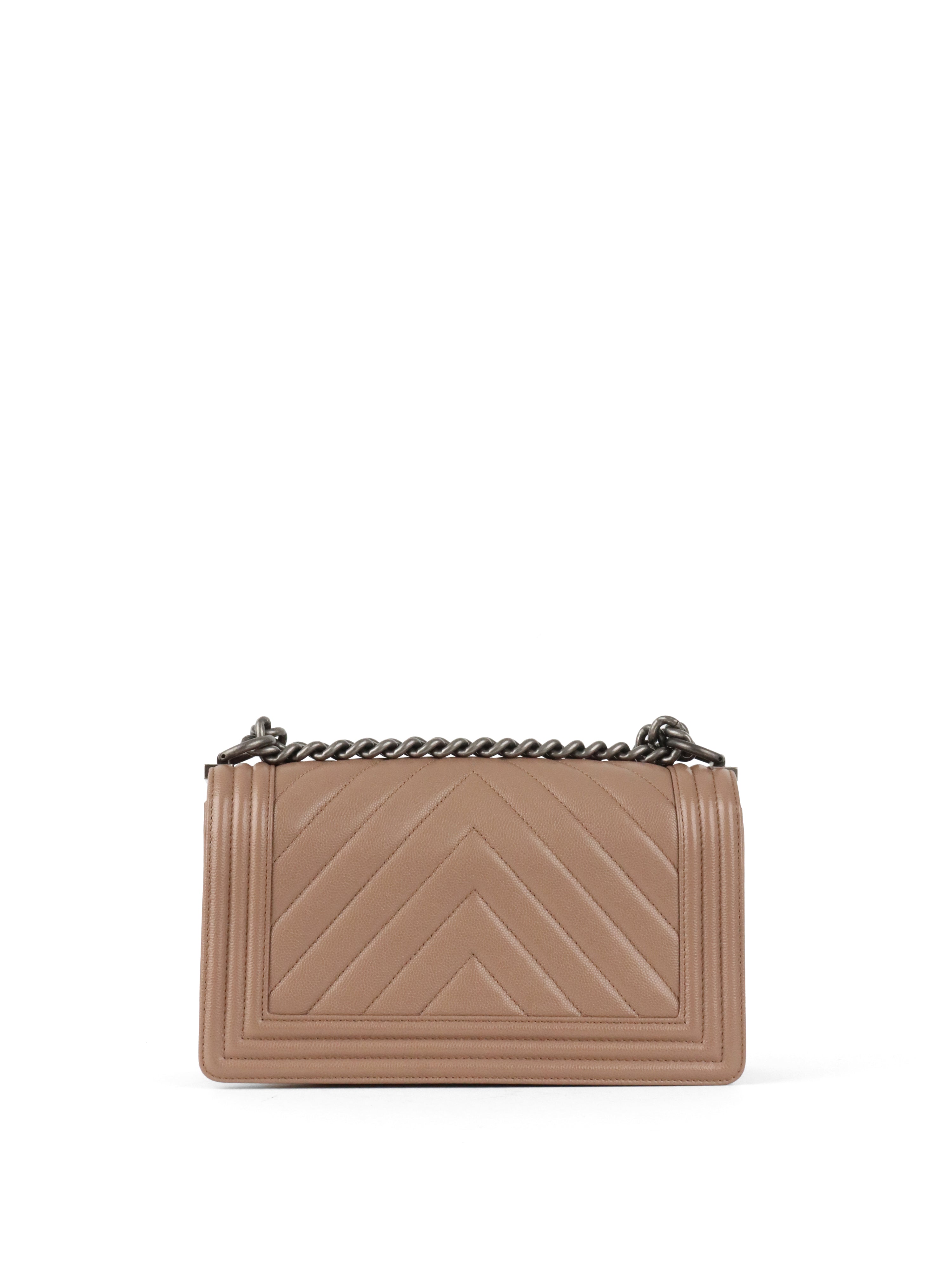 Chanel Dark Beige Chevron Old Medium Caviar Boy Bag