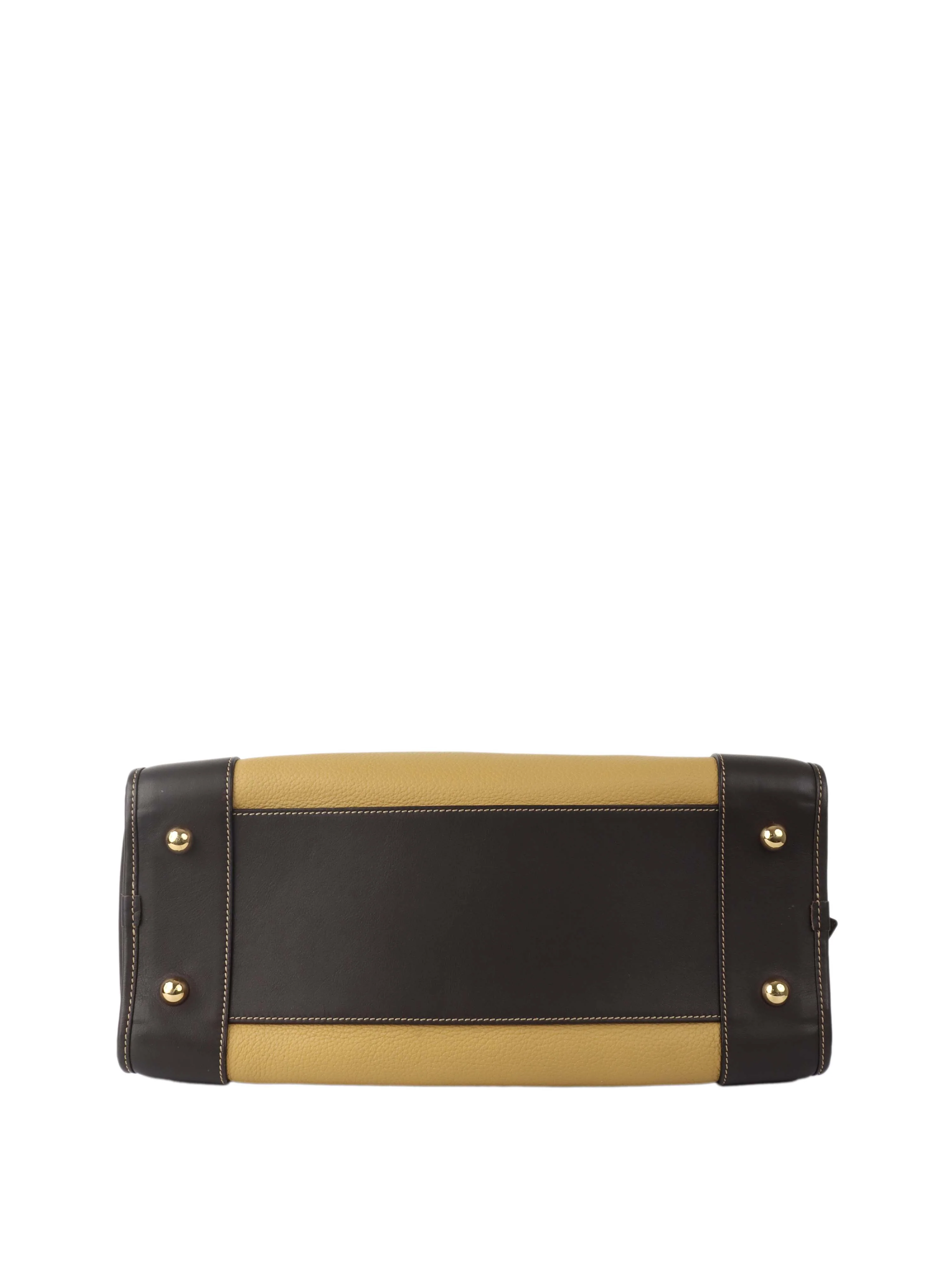 Loewe Amazona 36 Brown/beige with Green Top Handle.