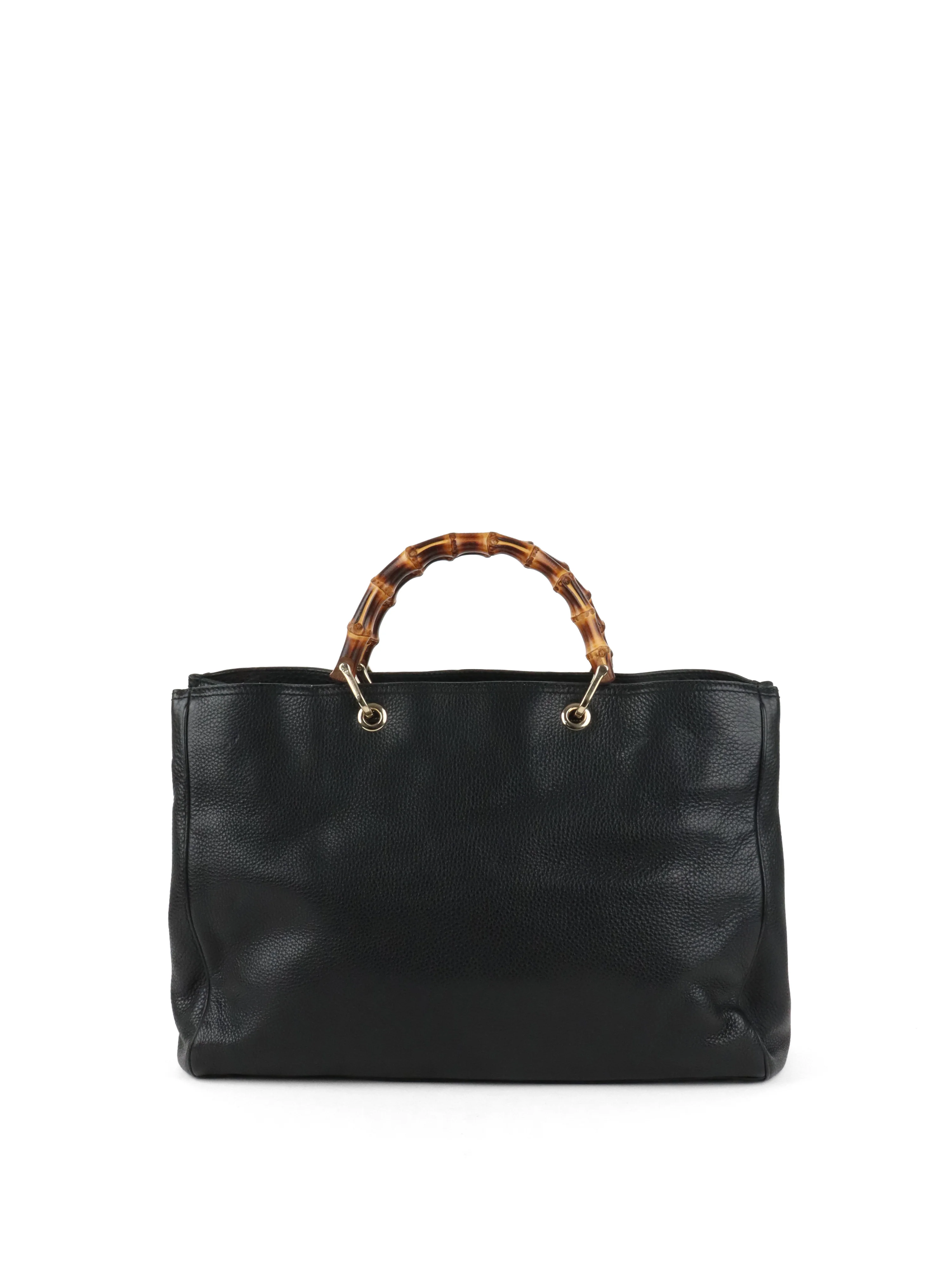 Gucci Bamboo Handle Large Black Leather Shopper Tote