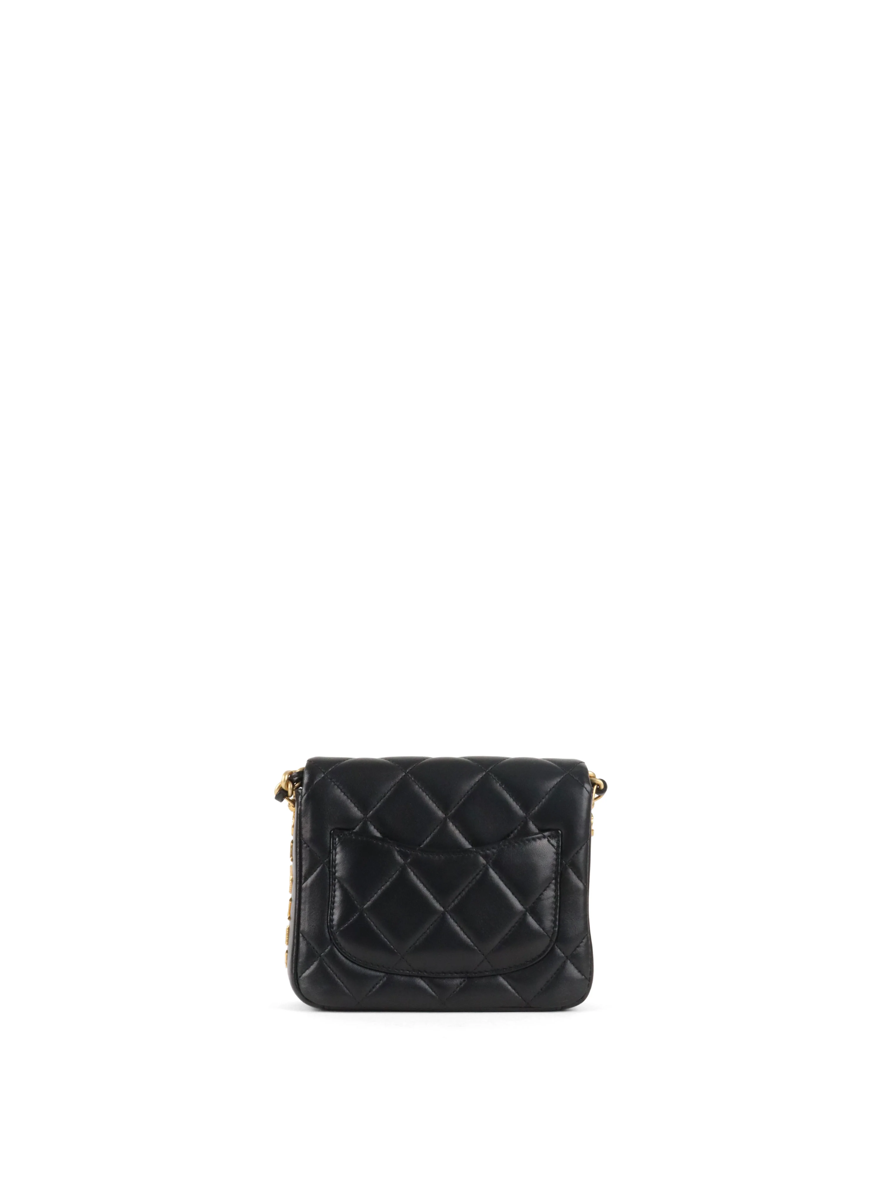 Chanel 21B Black Lambskin Quilted Mini Square Flap Bag GHW