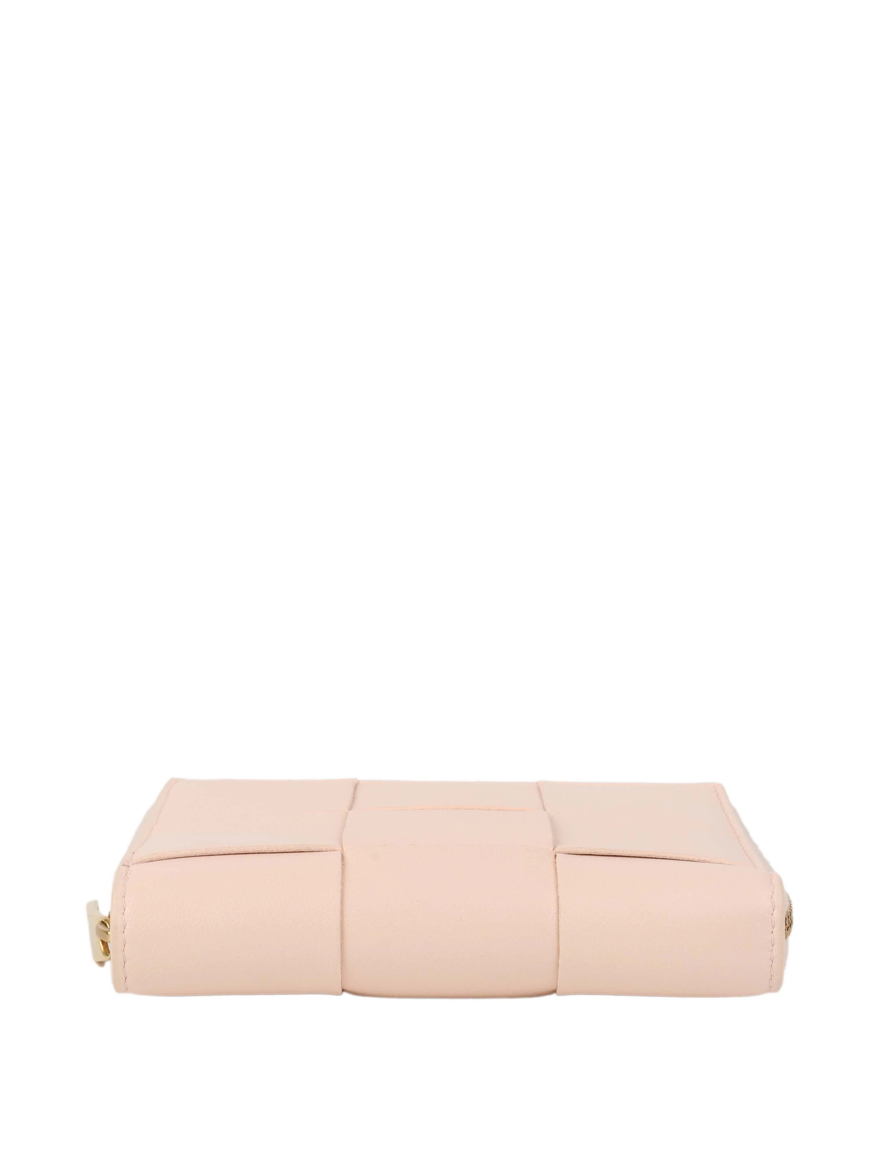 Bottega Veneta Light Pink Cassette Small Bi-Fold Wallet.