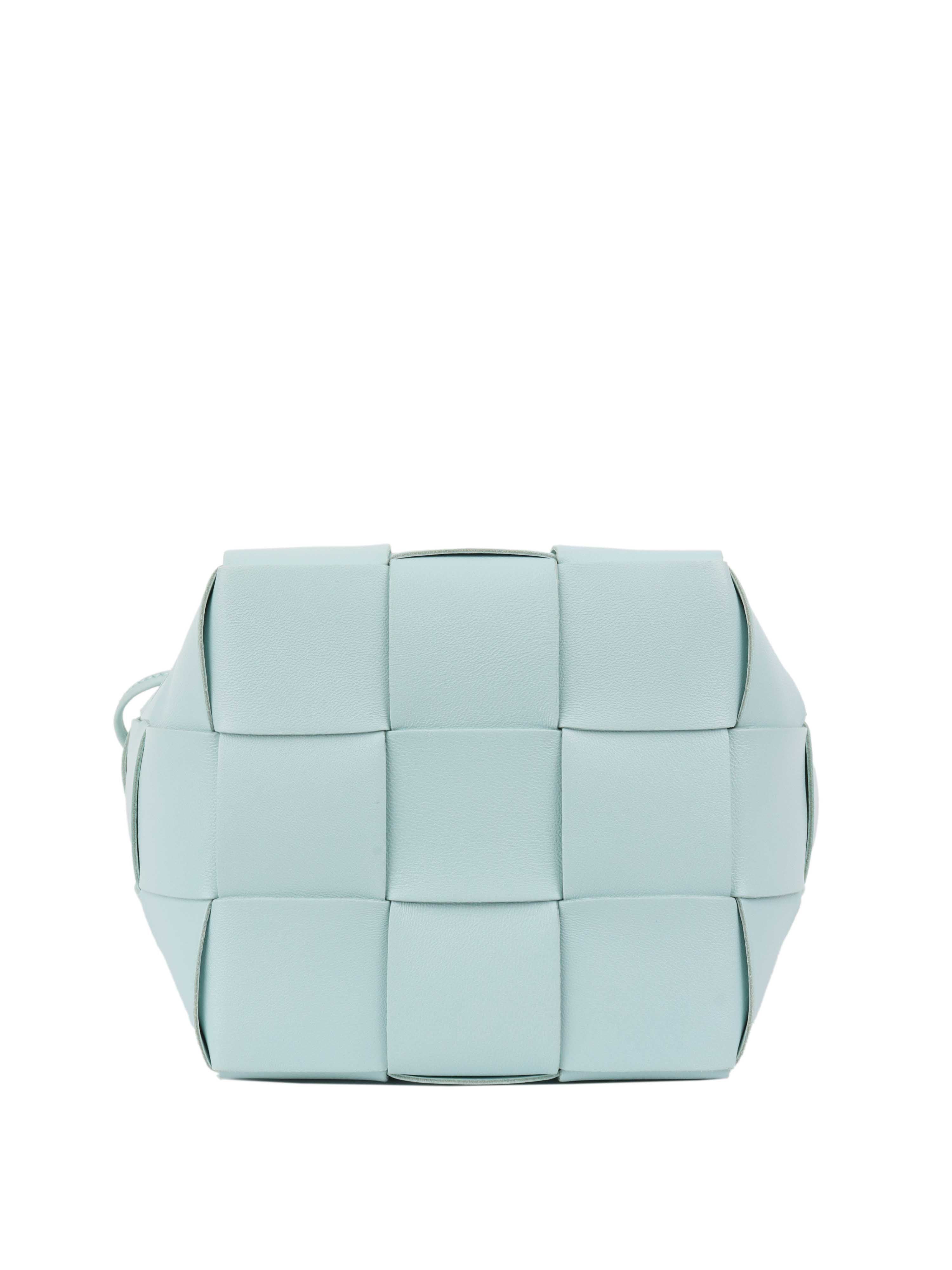 Bottega Veneta Light Blue Small Intrecciato Cassette Bucket Bag.