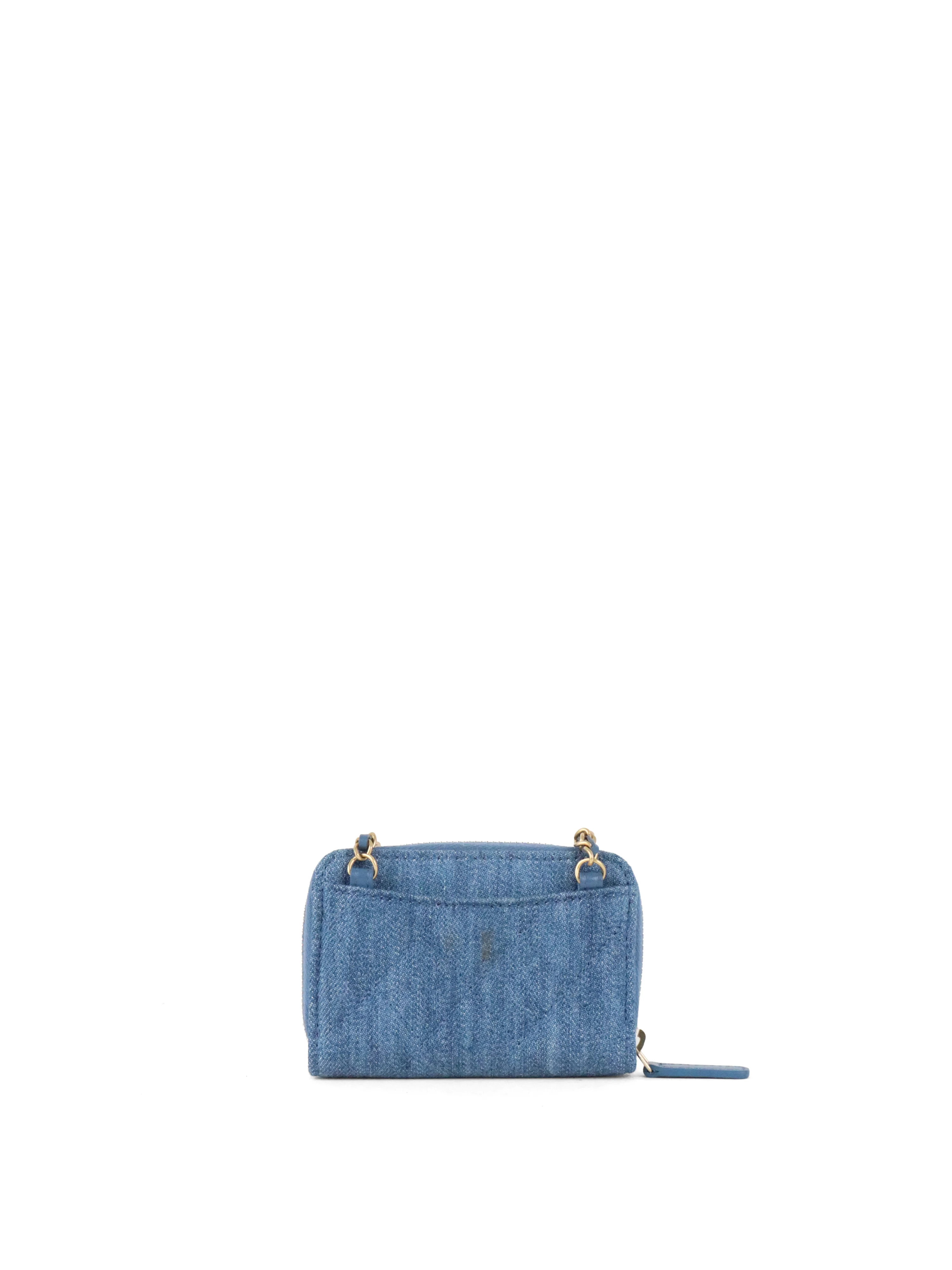 Chanel Mini Denim Cardholder with Pearl Crush
