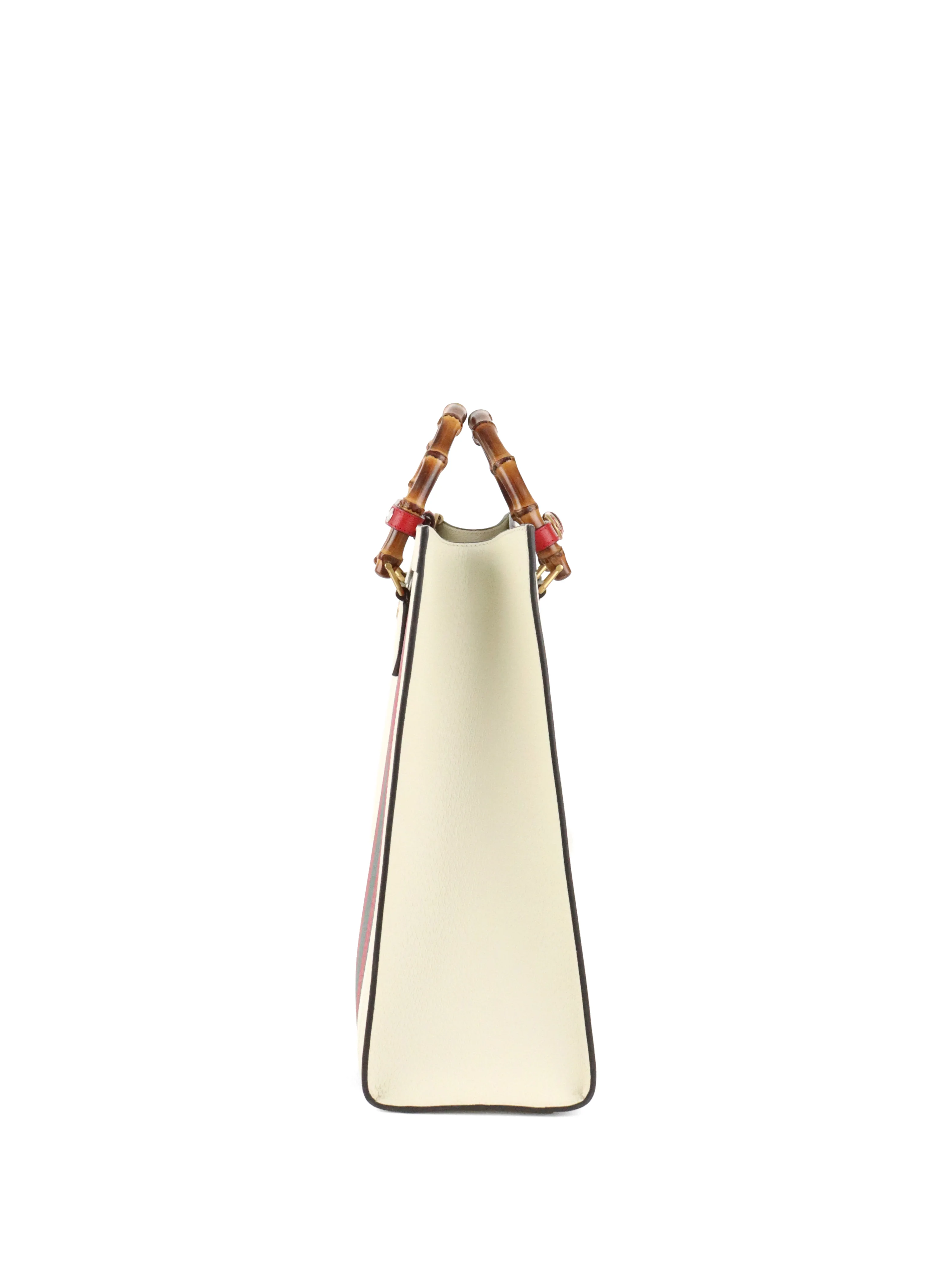 Gucci White Diana NM Stripe Bamboo Handle Bag