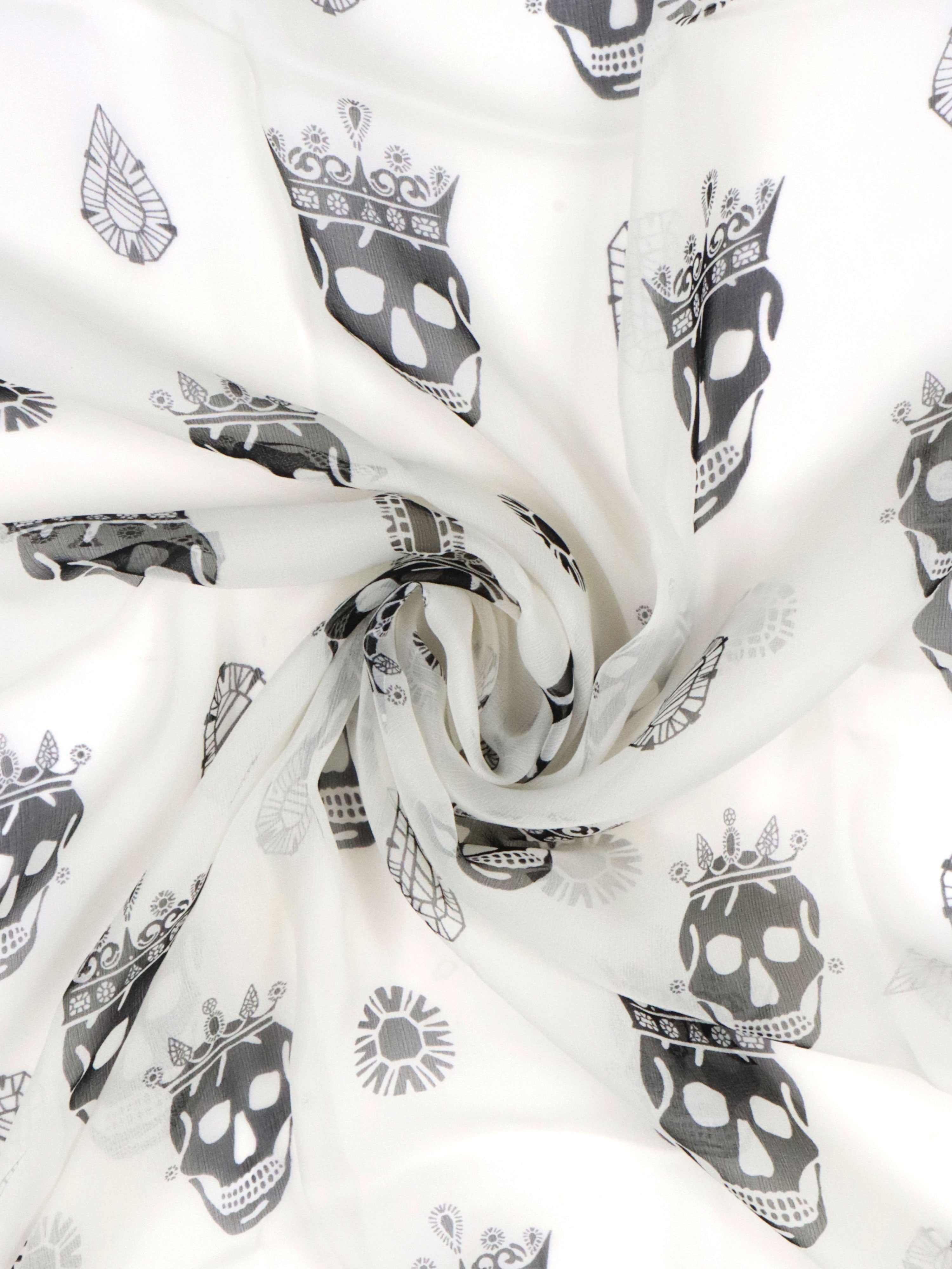 Alexander McQueen Multi Skulls Black and White Silk Scarf