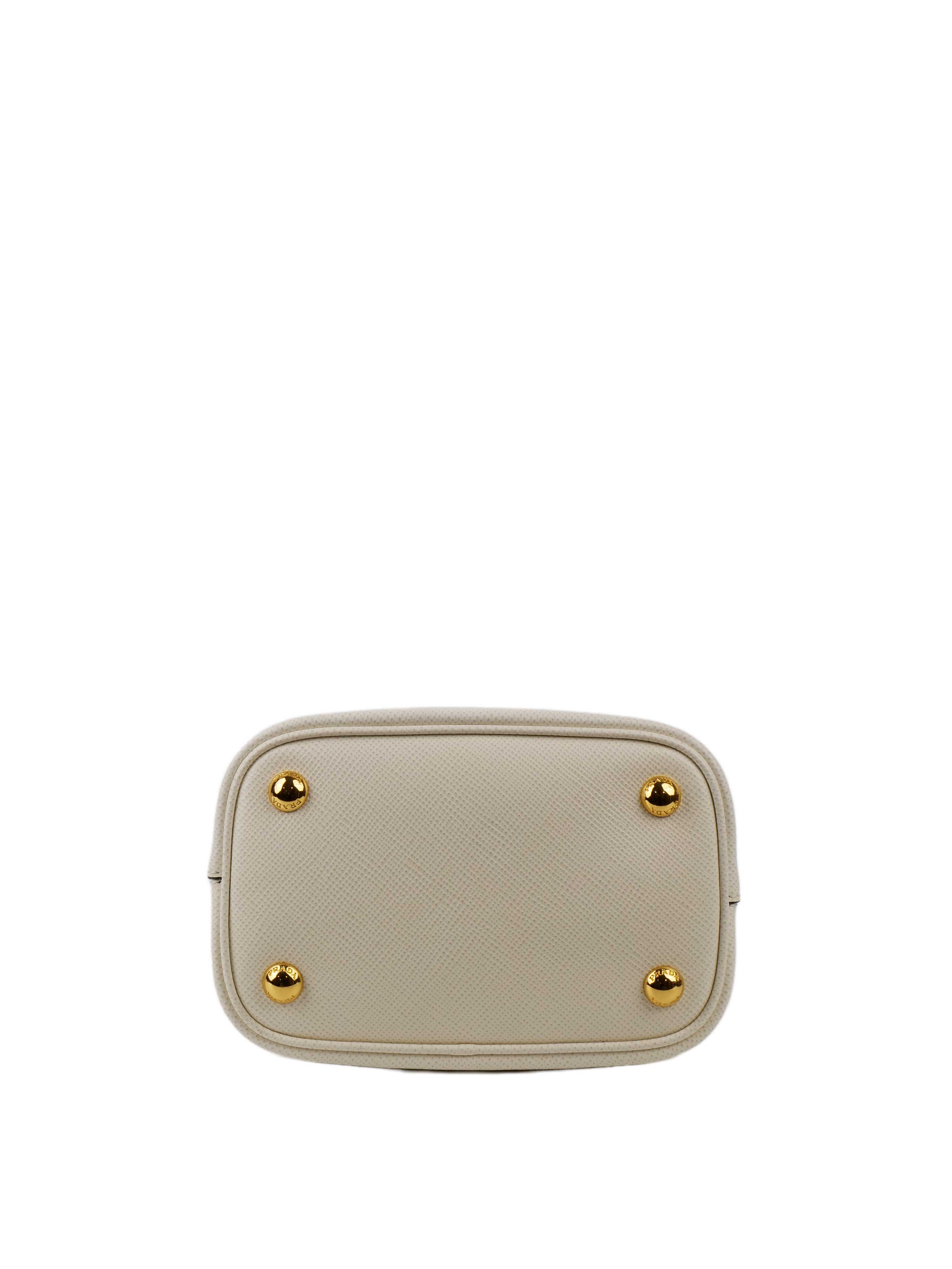 Prada Small Saffiano White Panier Bag.