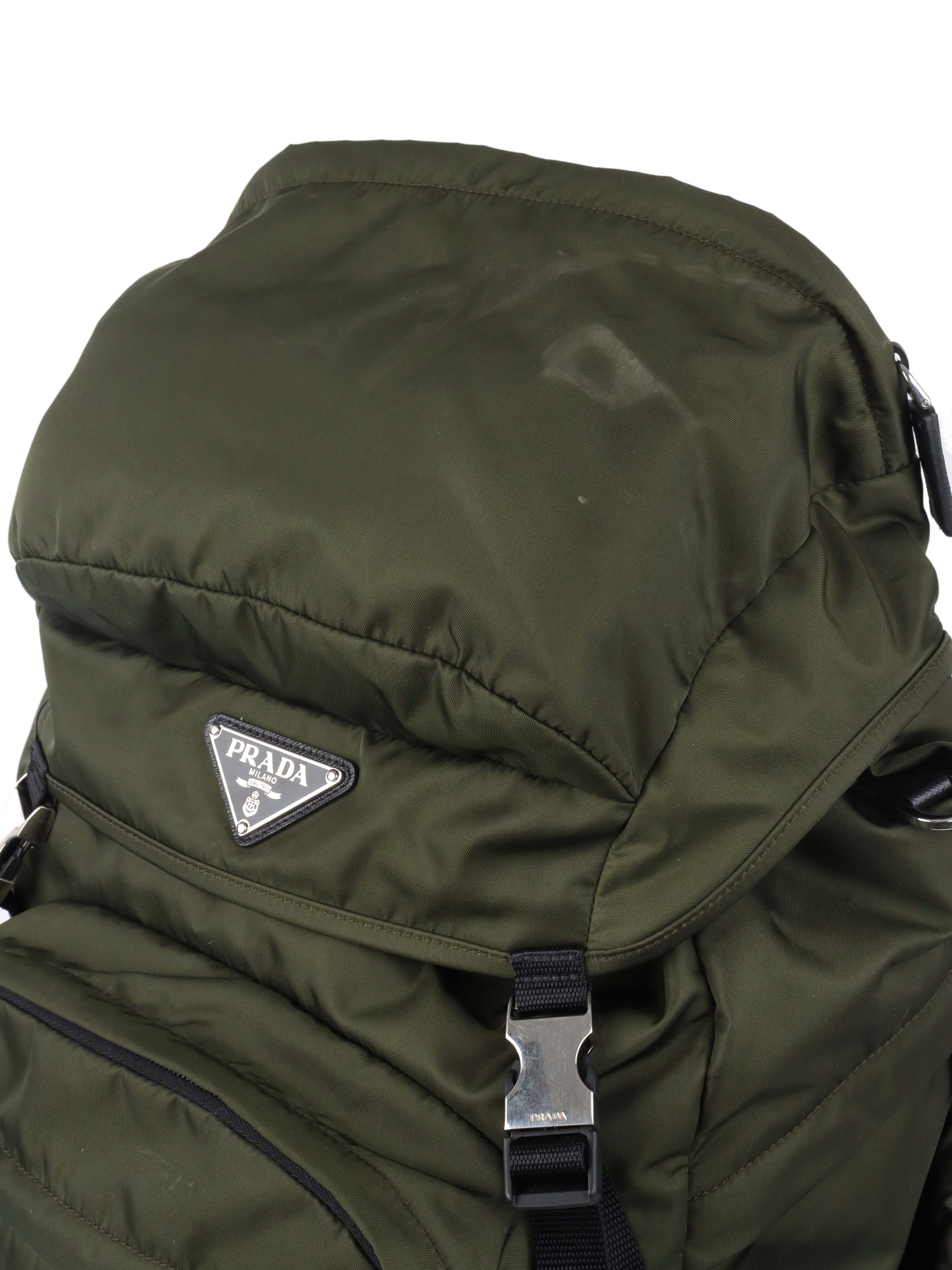 Prada Green Nylon Buckled Backpack.