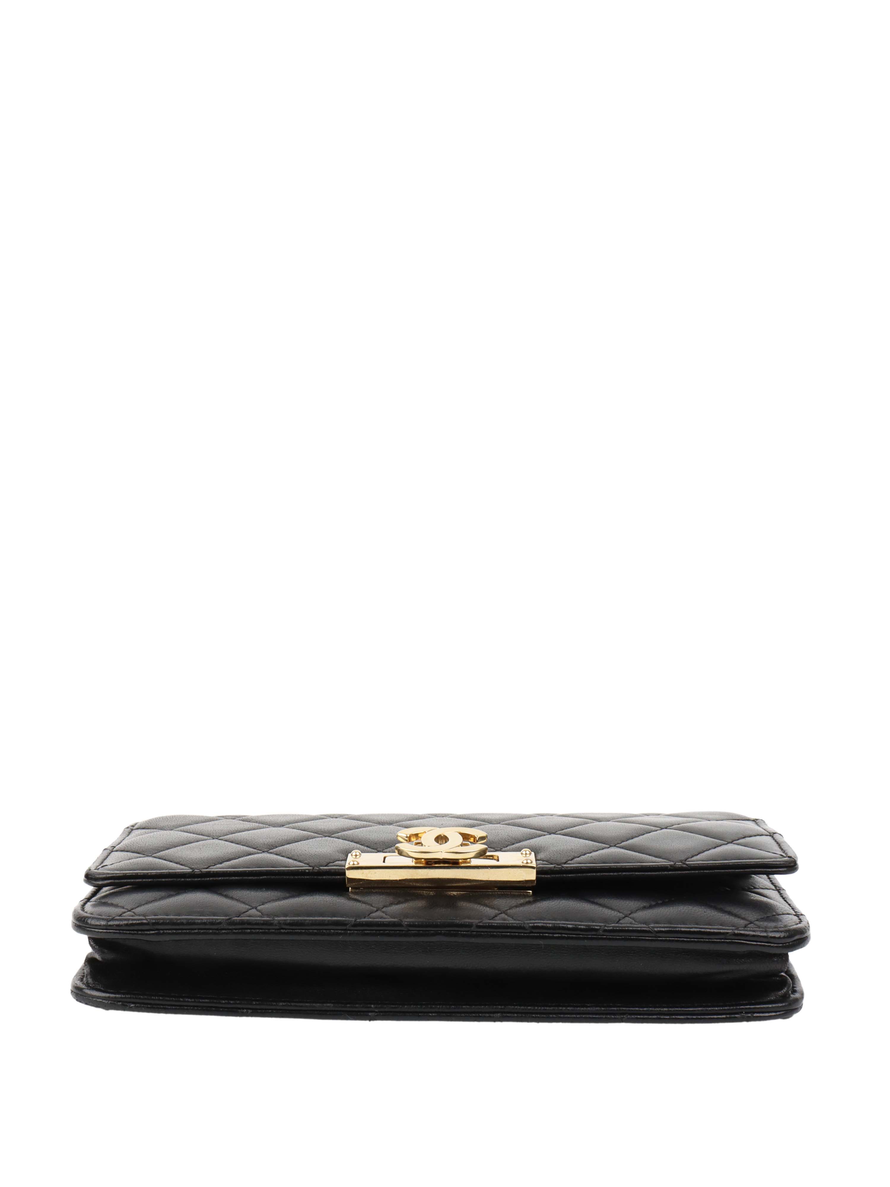 Chanel Black Buckled Lambskin Wallet on Chain.