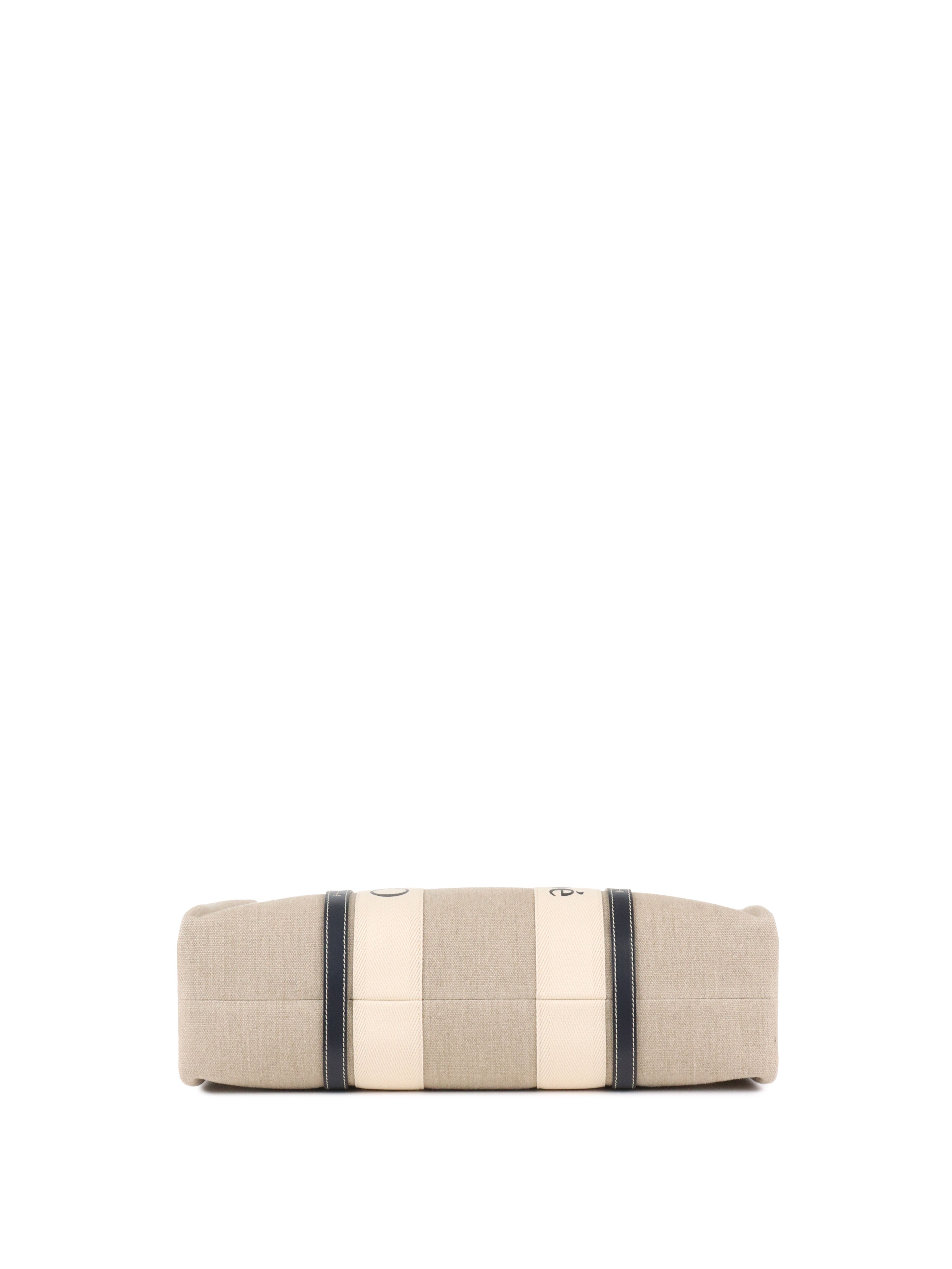 Chloe Large White  Blue Woody Tote Bag in Linen.