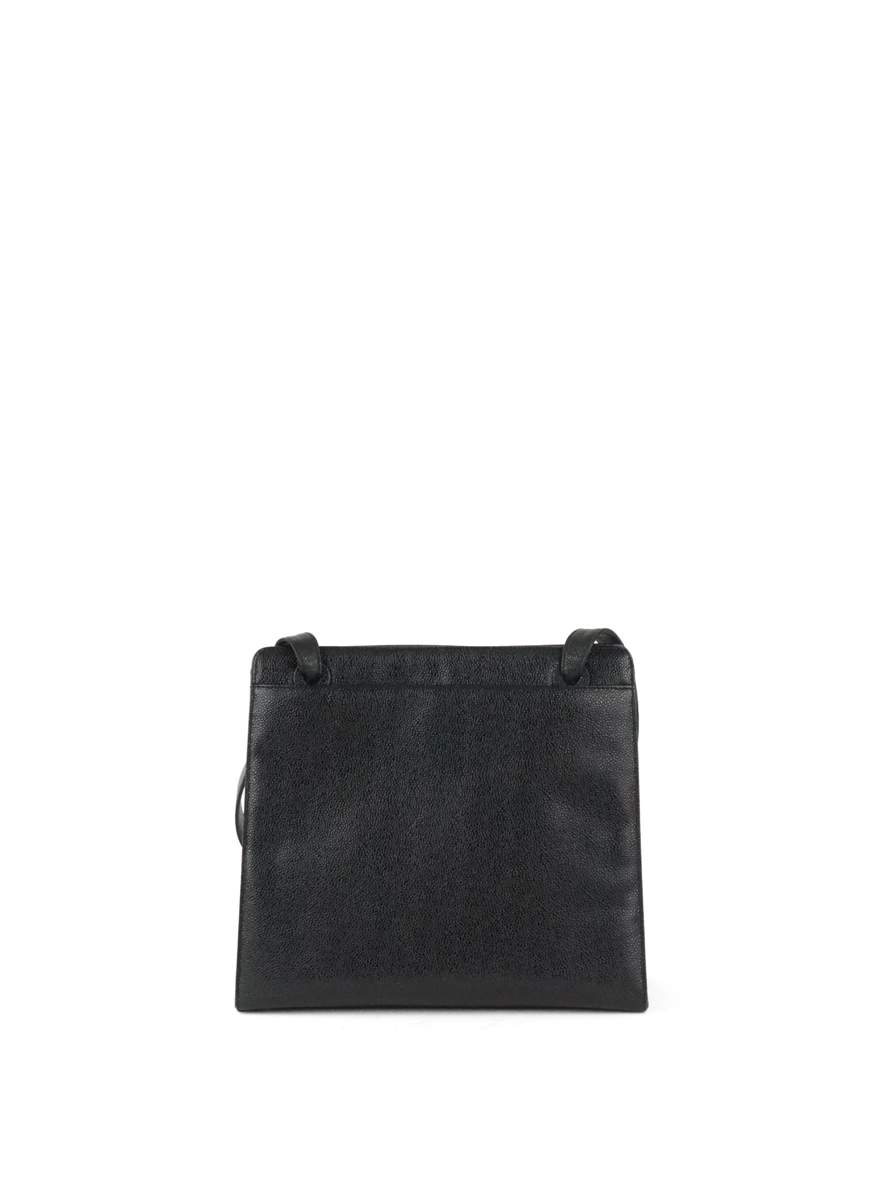Chanel Vintage Stitched Logo Black Caviar Tote
