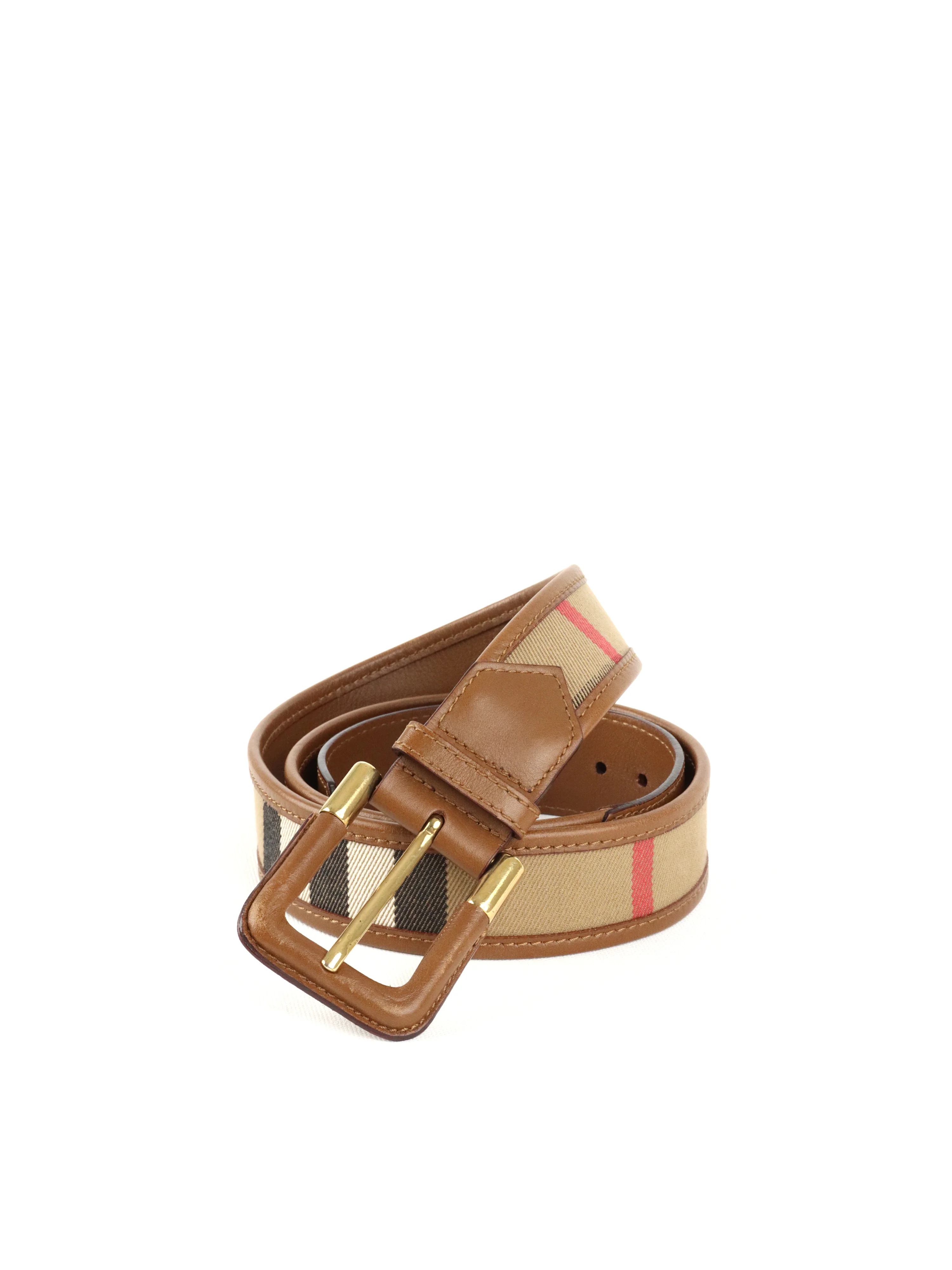 Burberry Brown/Beige Nova Check Canvas And Leather Belt