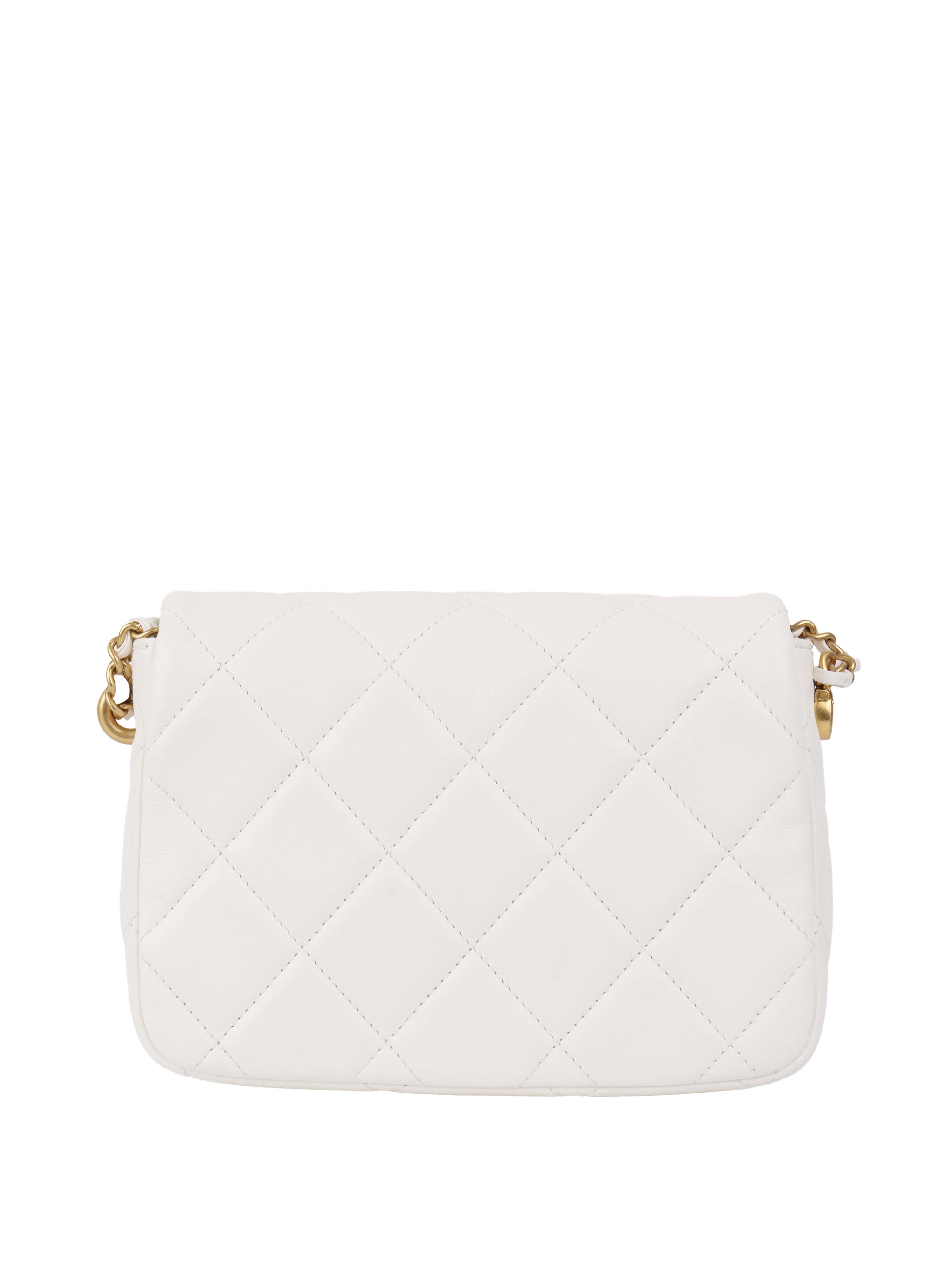 Chanel White and Pearl Chain Flap Bag.