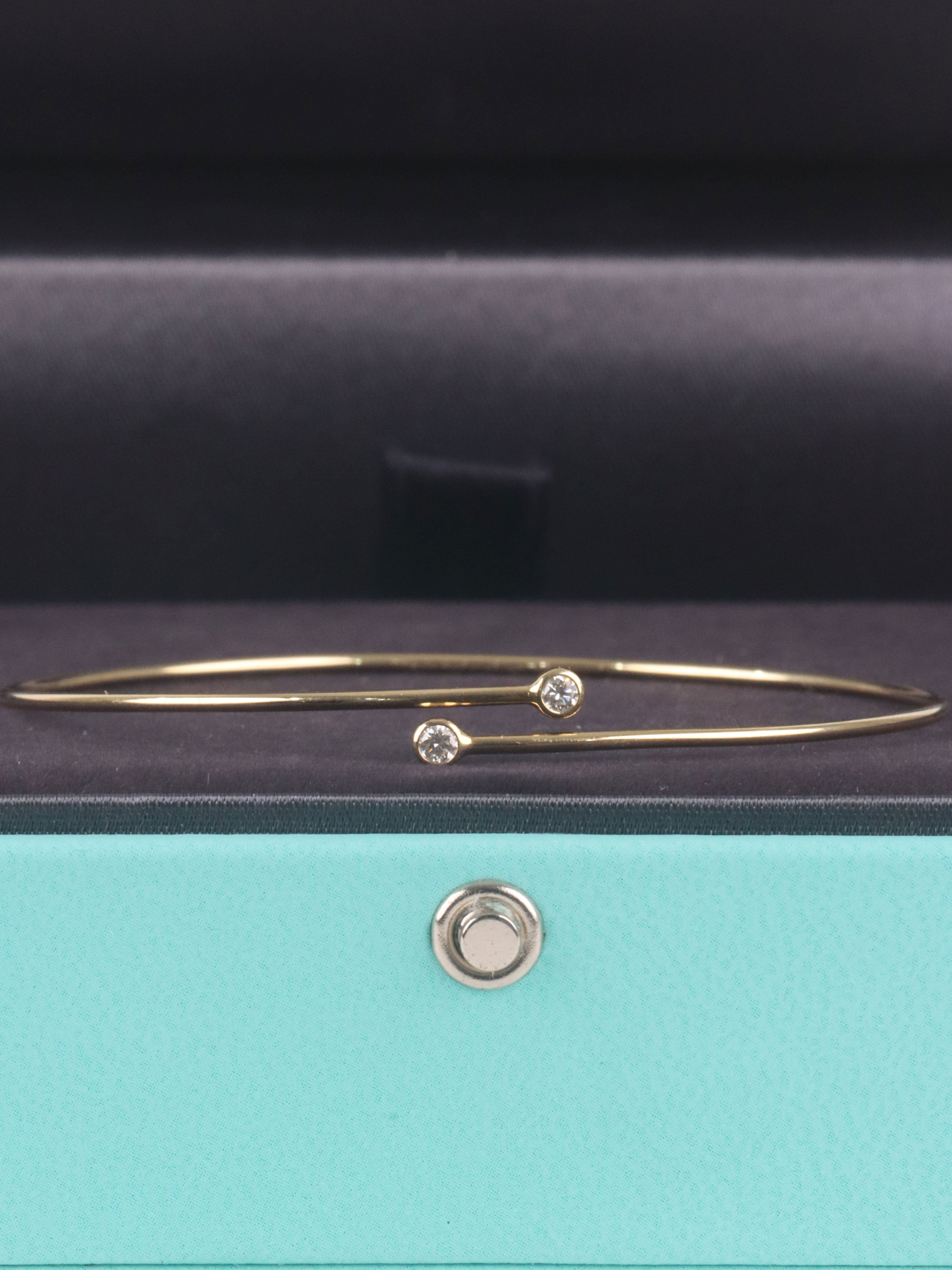 Tiffany  Co Small Yellow Gold Elsa Peretti Diamond Hoop Single-row Bangle