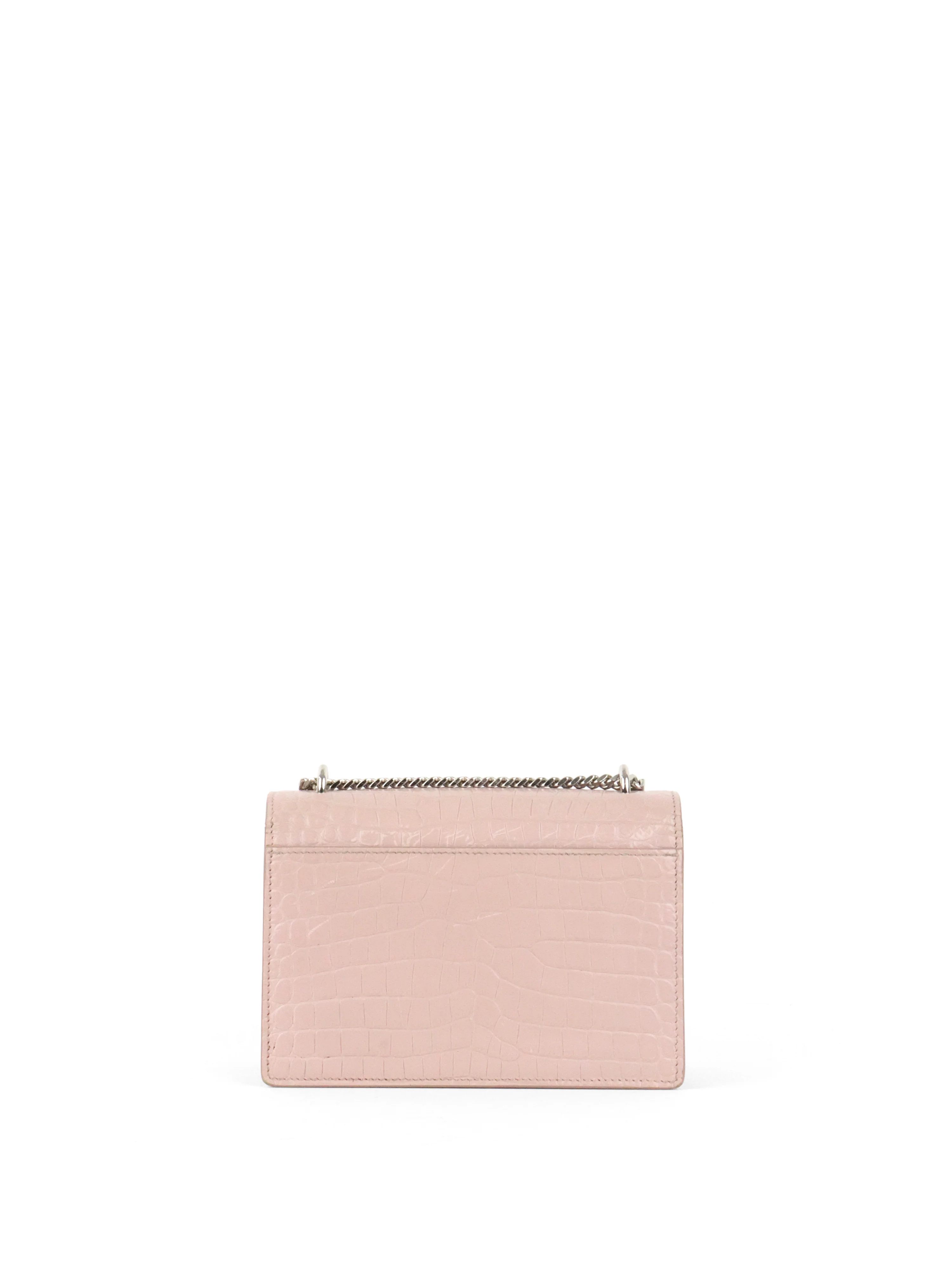 Saint Laurent Mini Pink Sunset Crocodile Embossed Leather Bag