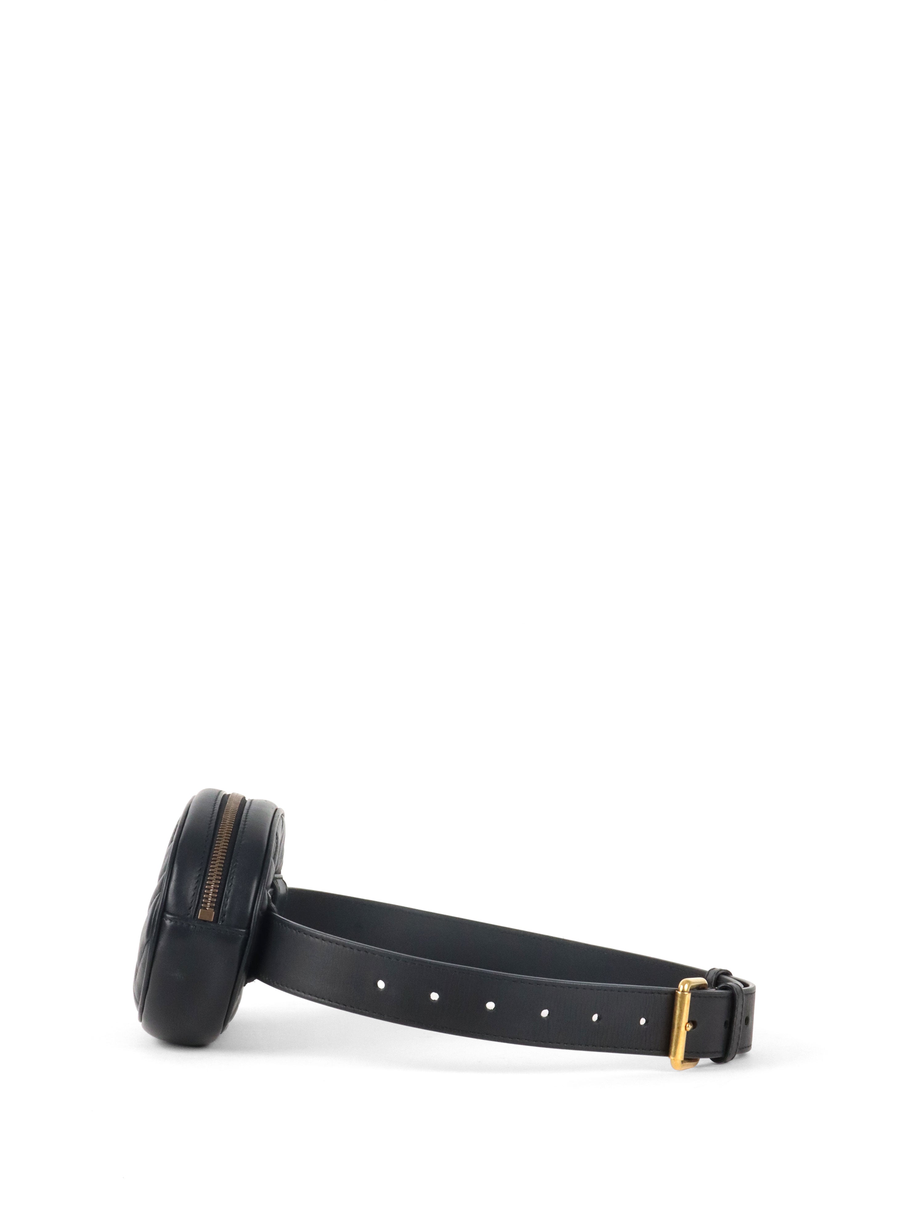 Gucci Black GG Marmont Matelasse Leather Belt Bag.