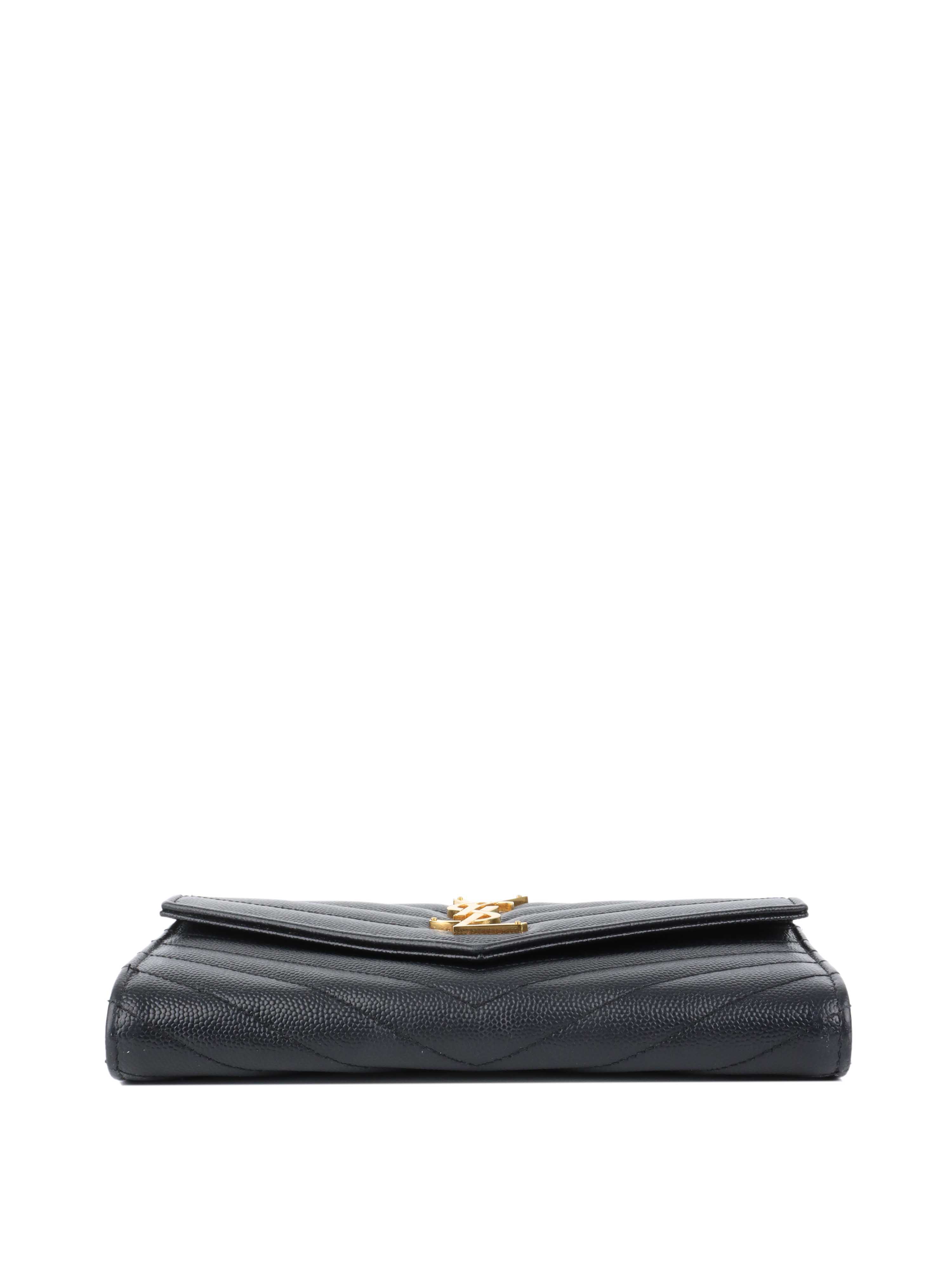 Saint Laurent Large Black Cassandre Wallet.