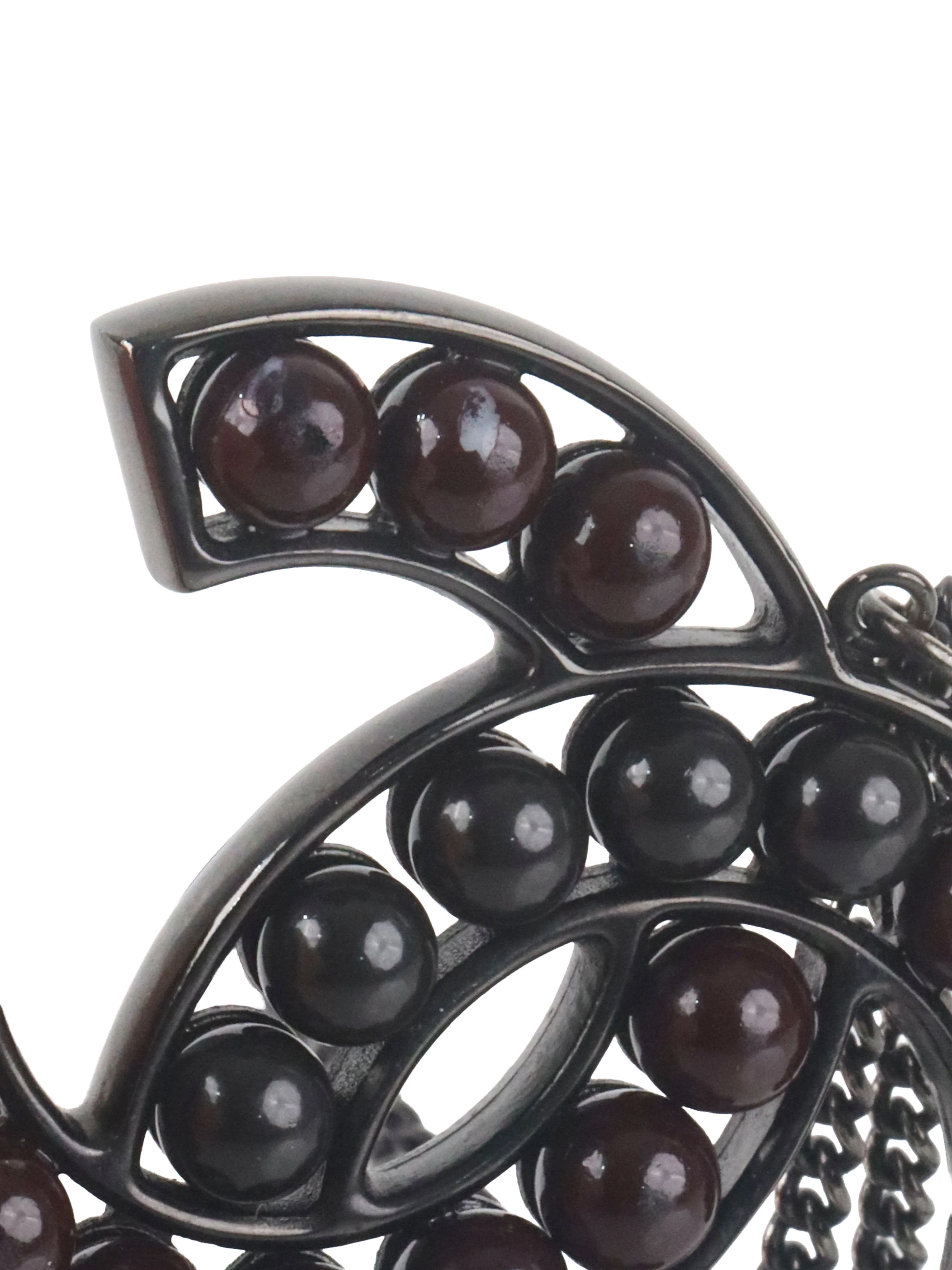 Chanel Black and Dark Burgundy Enamel CC Pendant Necklace