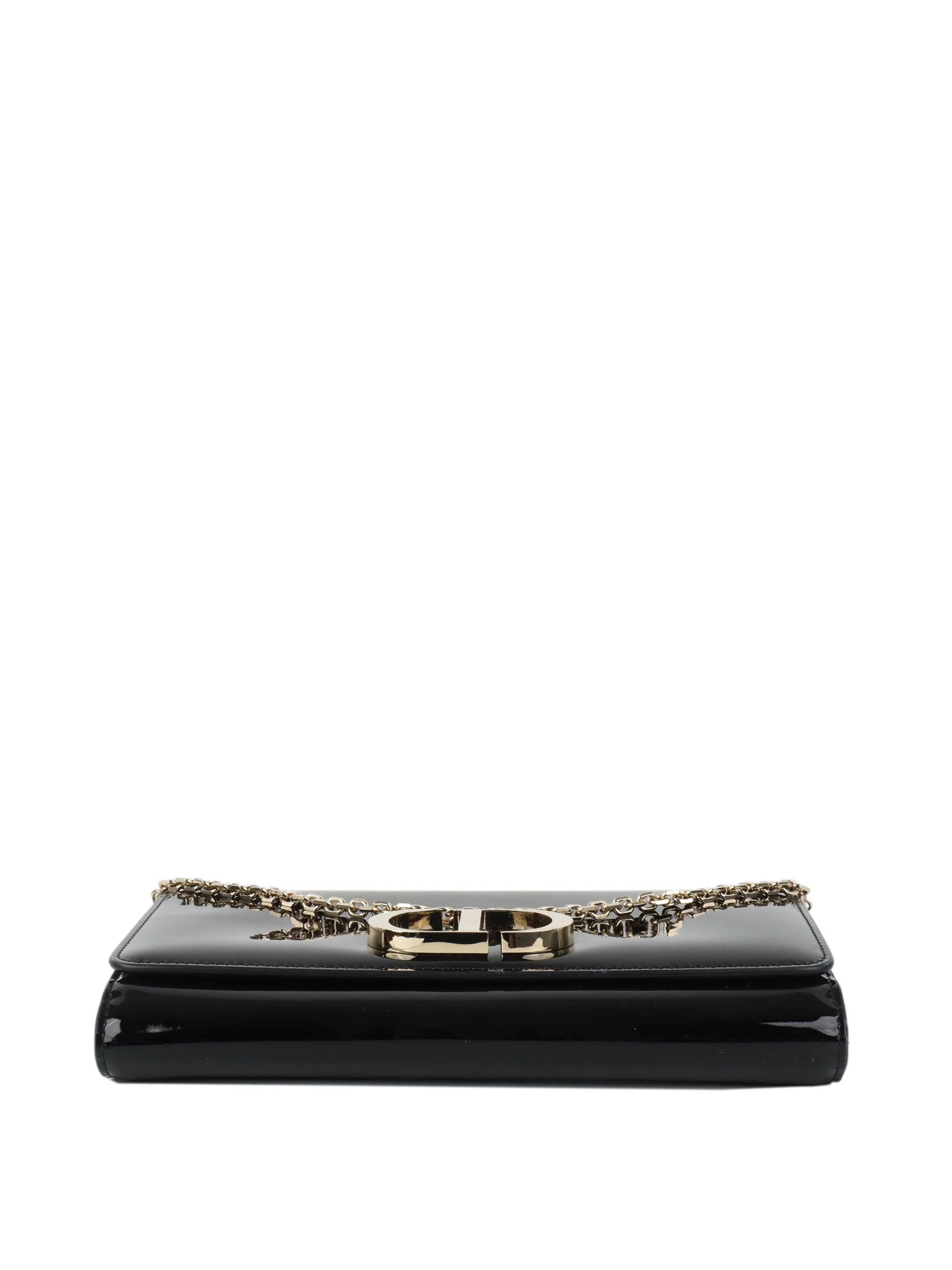 Dior Black Patent Leather 30 Montaigne Chain Clutch.