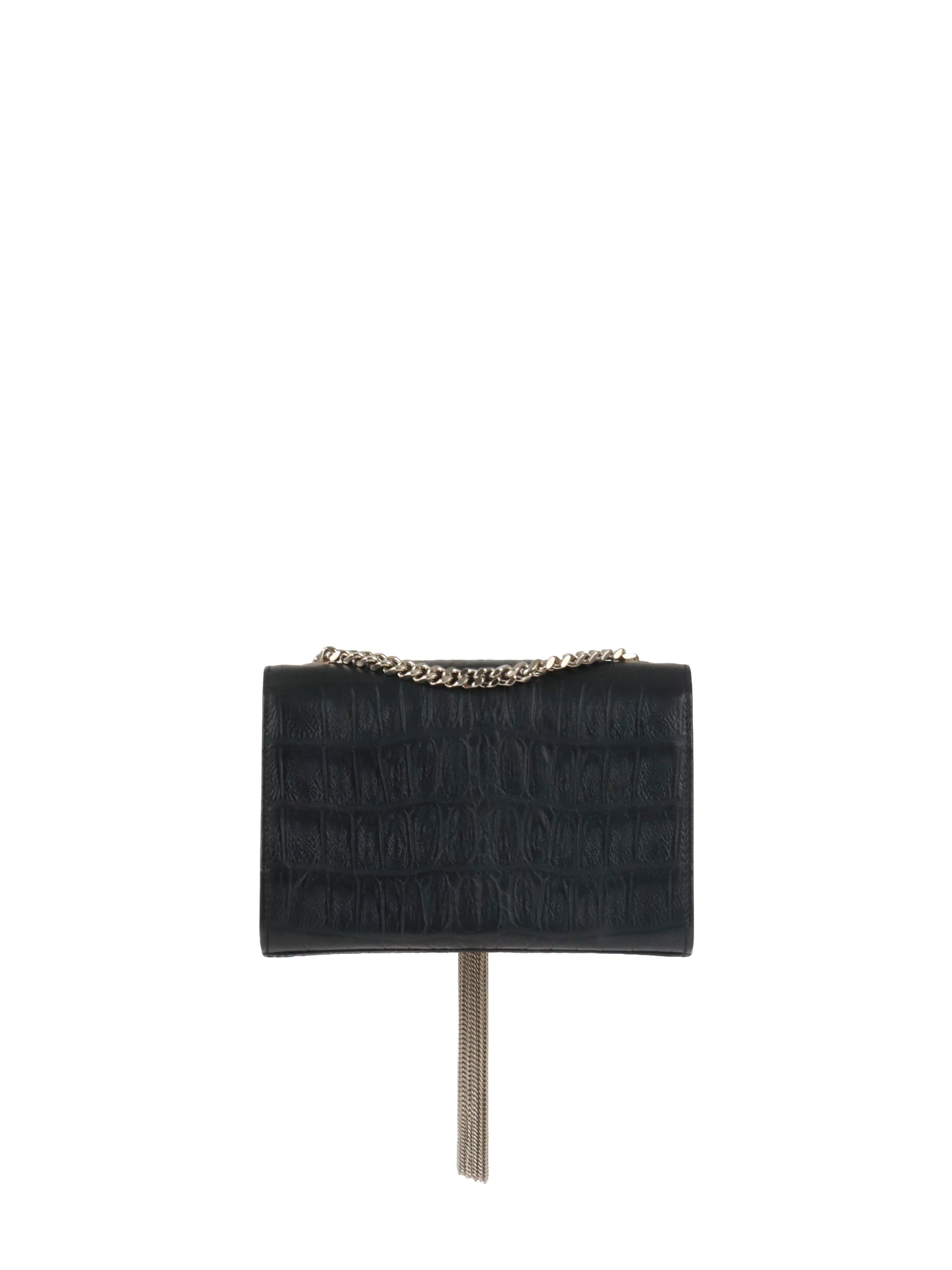 Saint Laurent Black Small Croc Embossed Kate Tassel SHW