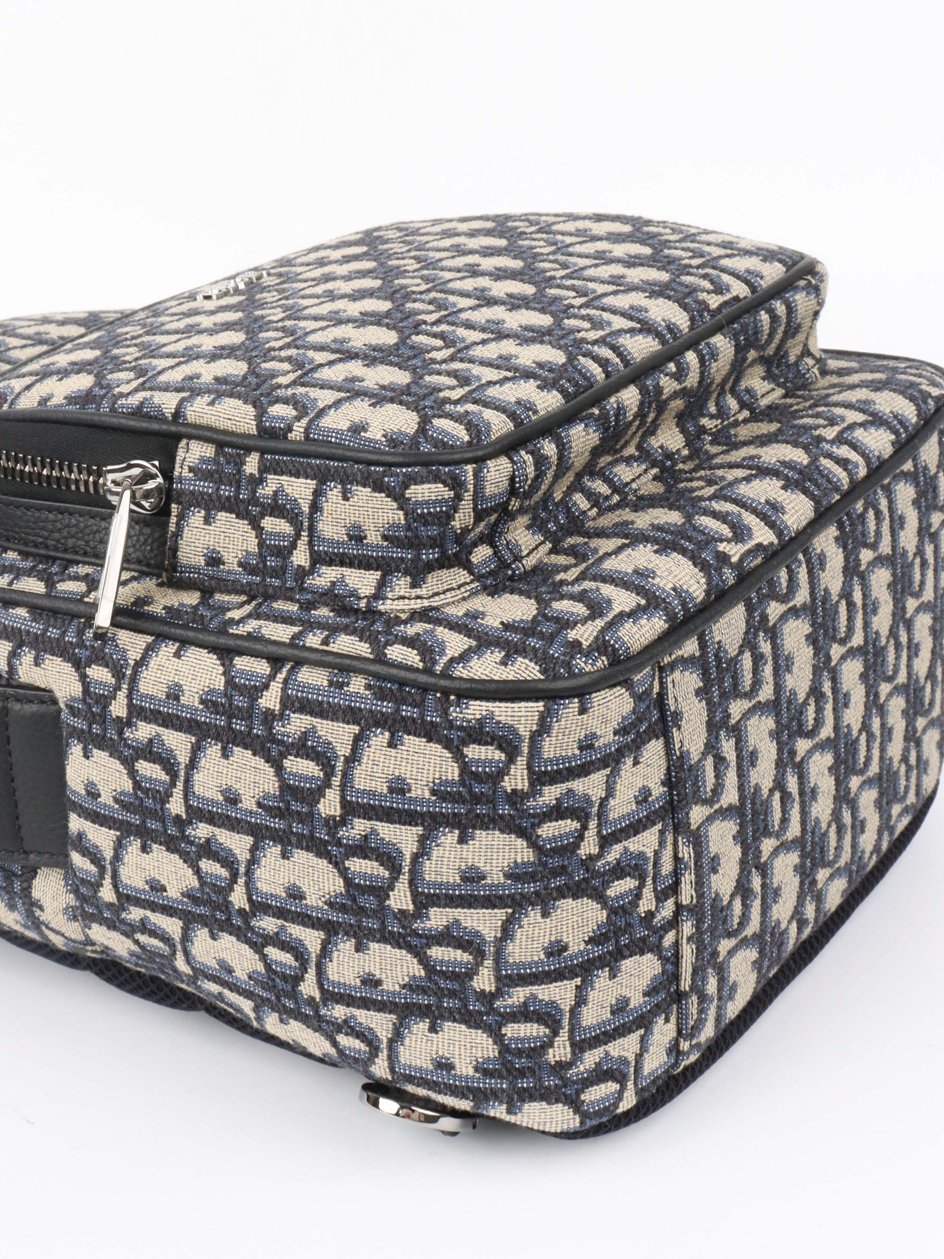 Dior Blue Oblique Canvas Crossbody Sling Bag.