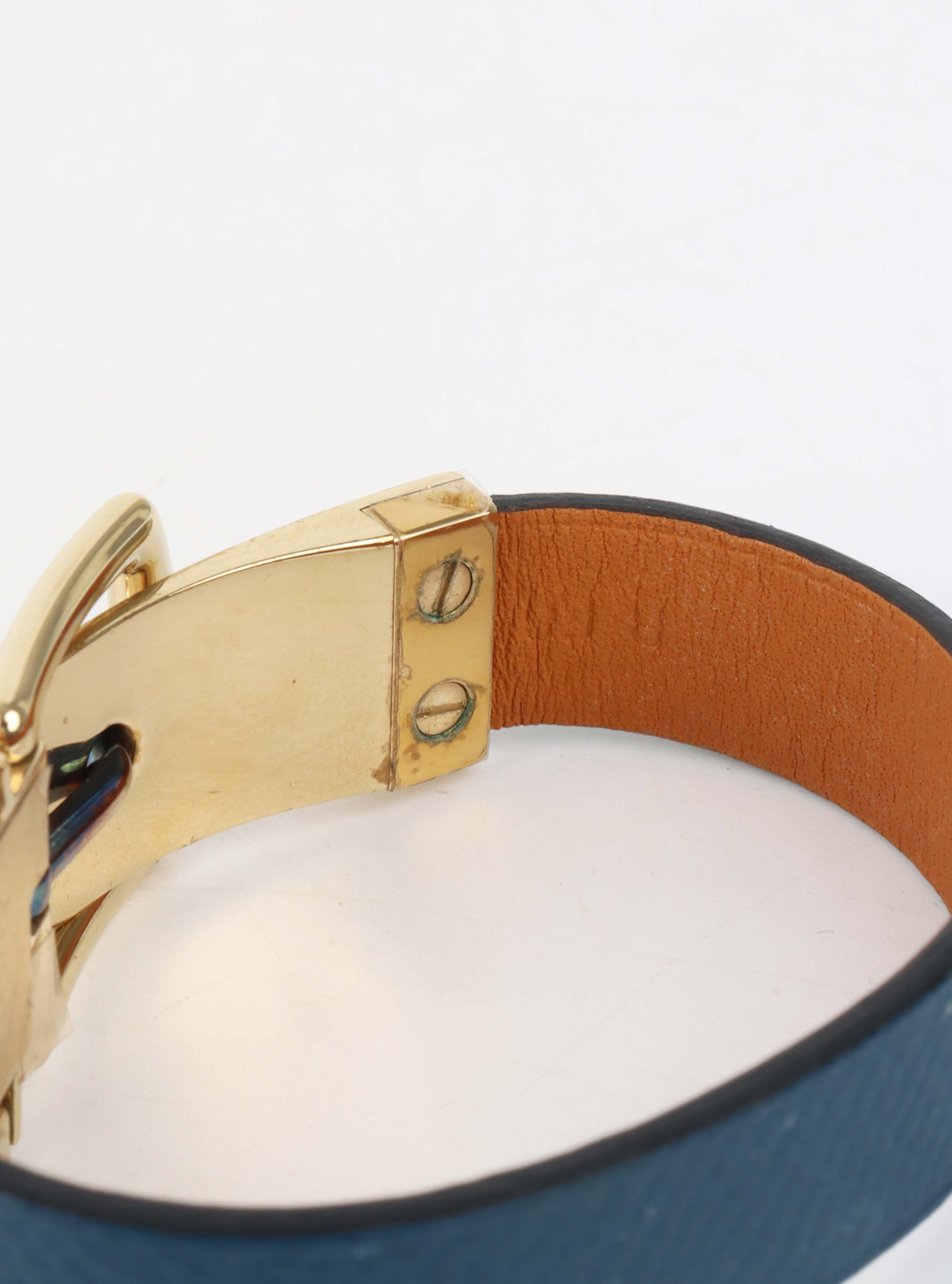 Hermes Navy Leather Buckled Bracelet.