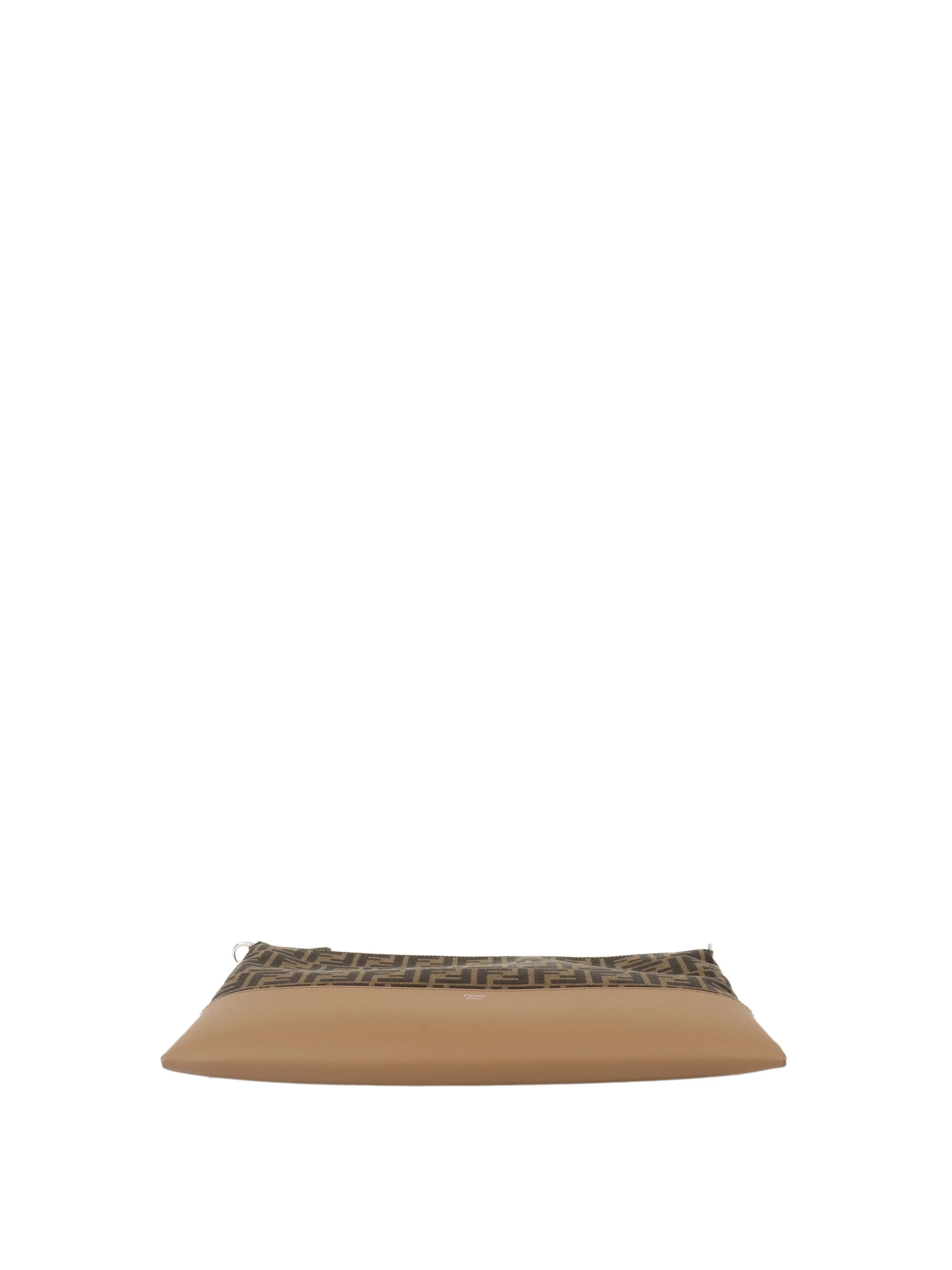 Fendi Brown Logo Fabric Shoulder Bag.