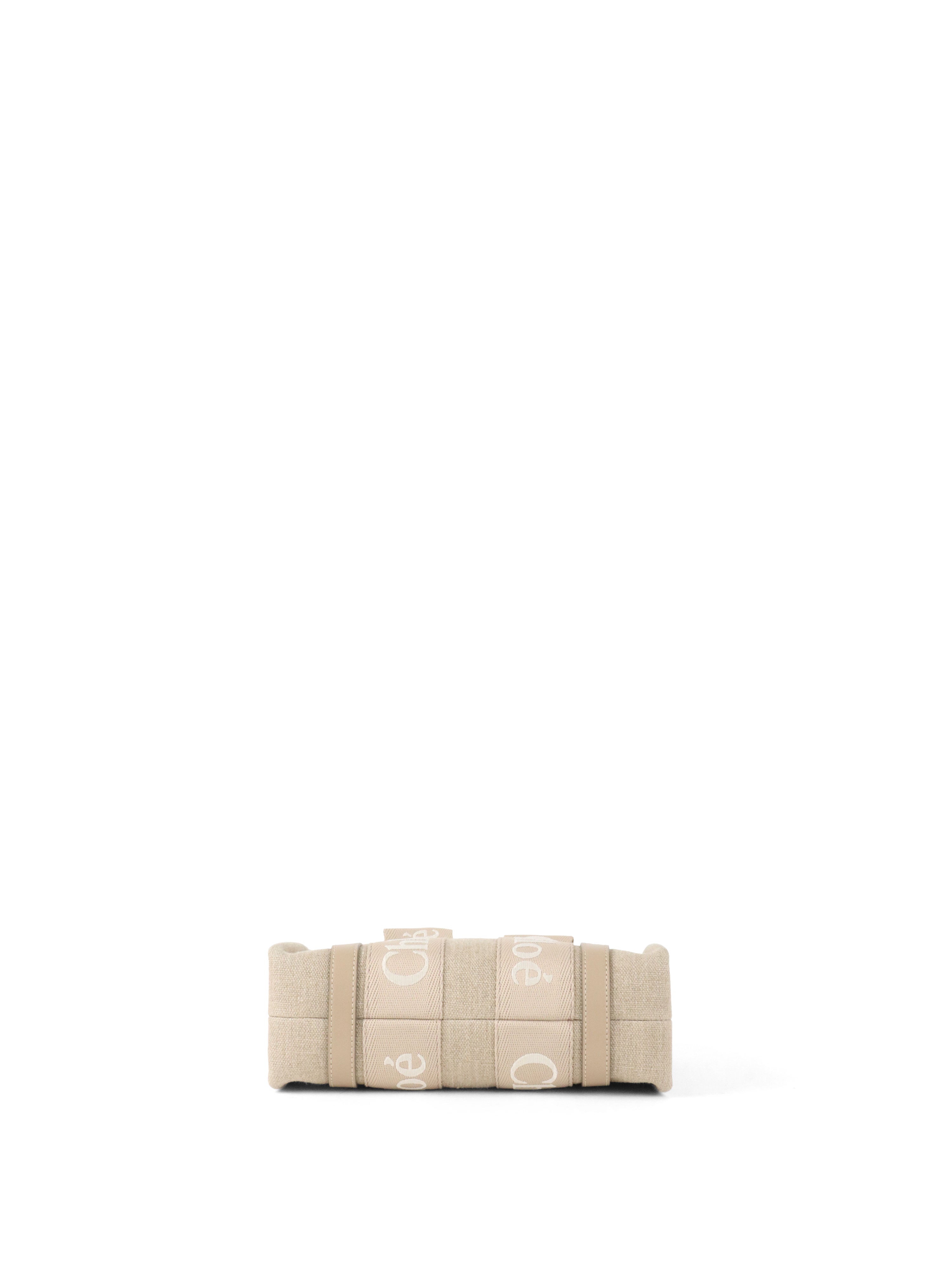 Chloe Neutral Small Woody Linen Tote Bag