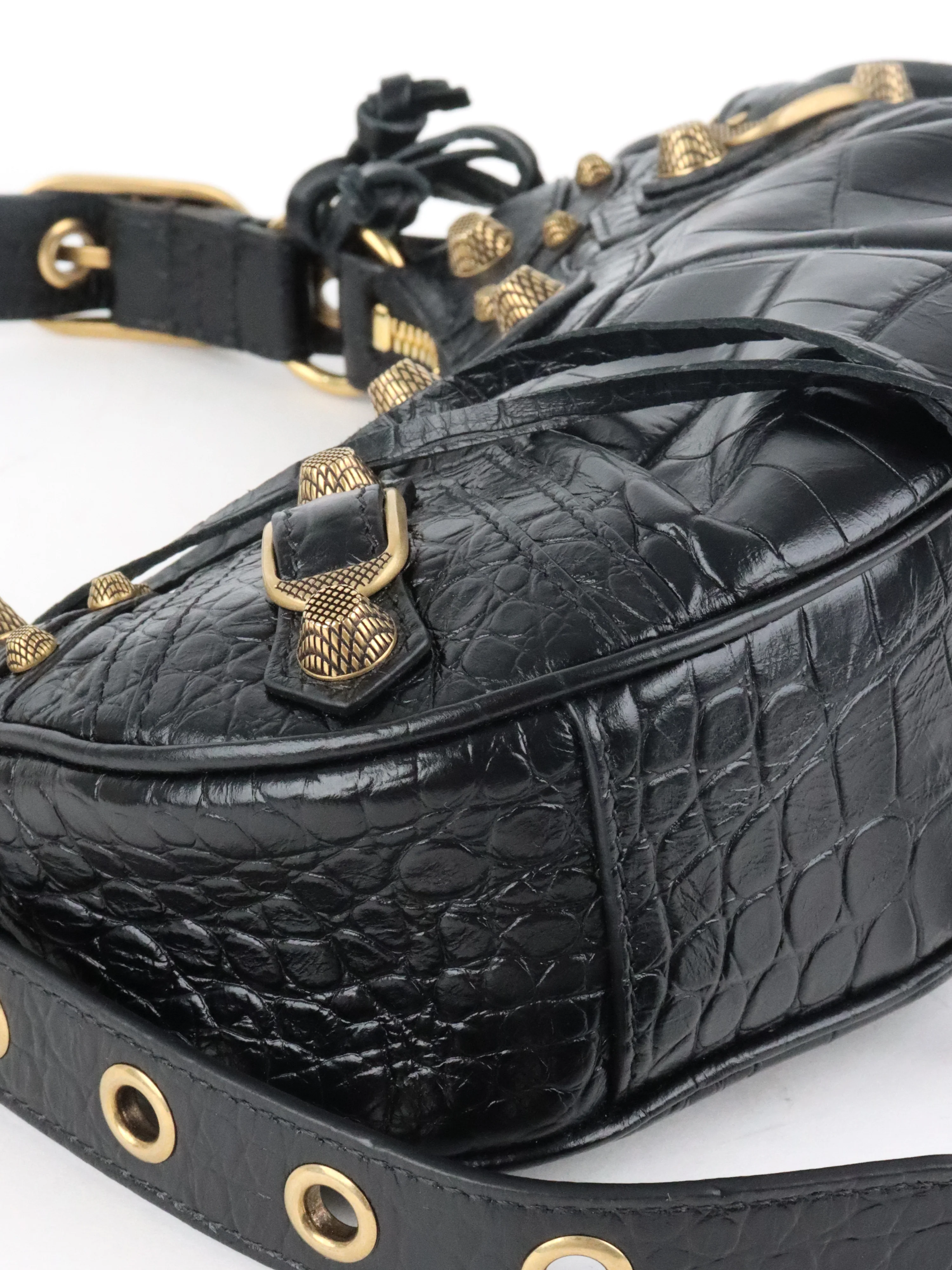 Balenciaga Black Crocodile Embossed Le Cagole XS Shoulder Bag