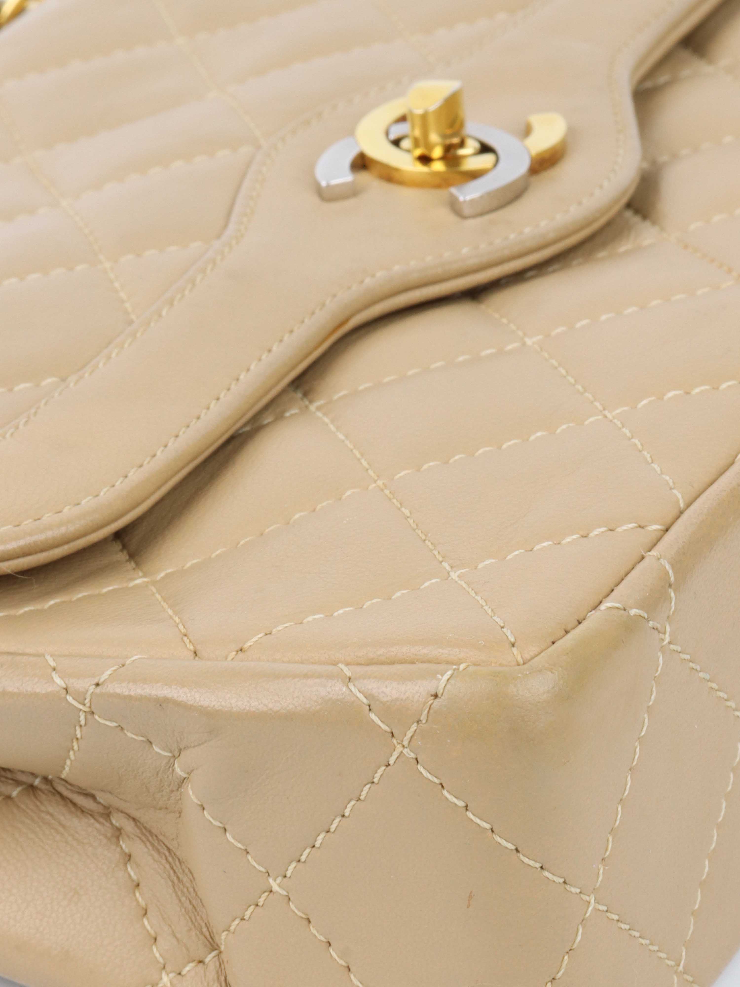 Chanel Vintage Two Toned Beige Flap Bag.