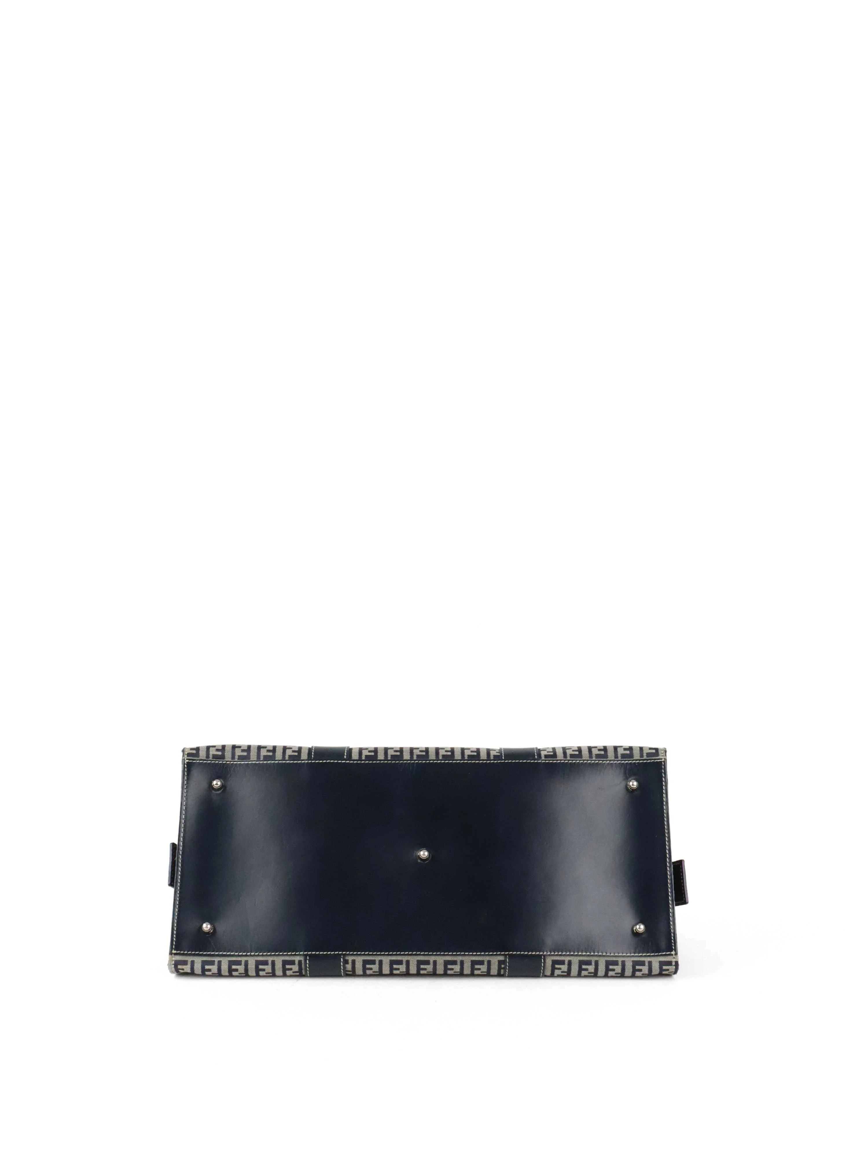 Fendi Vintage Navy Zucchino Canvas Boston Bag
