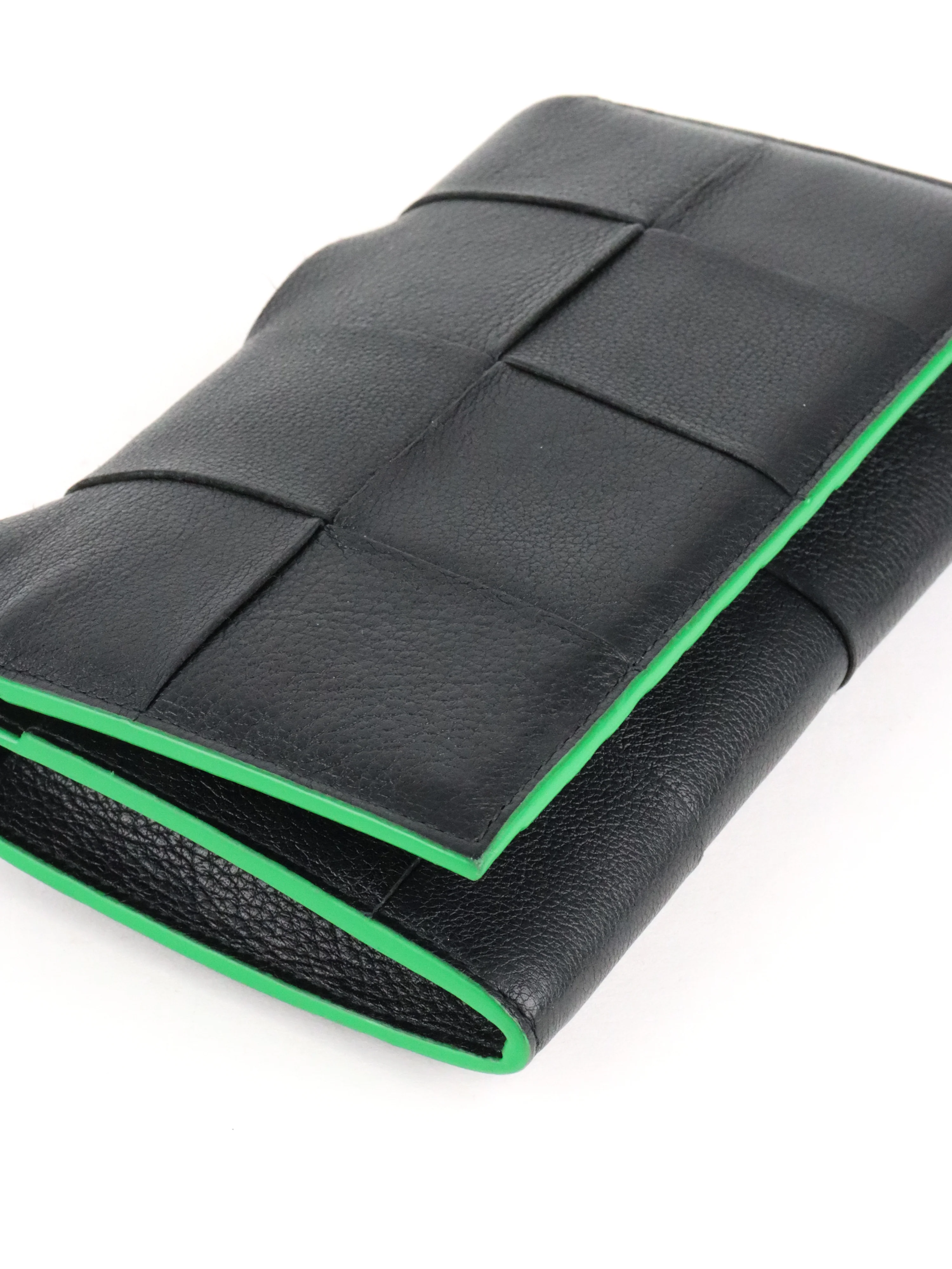 Bottega Veneta Black  Green Long Flap Cassette Wallet