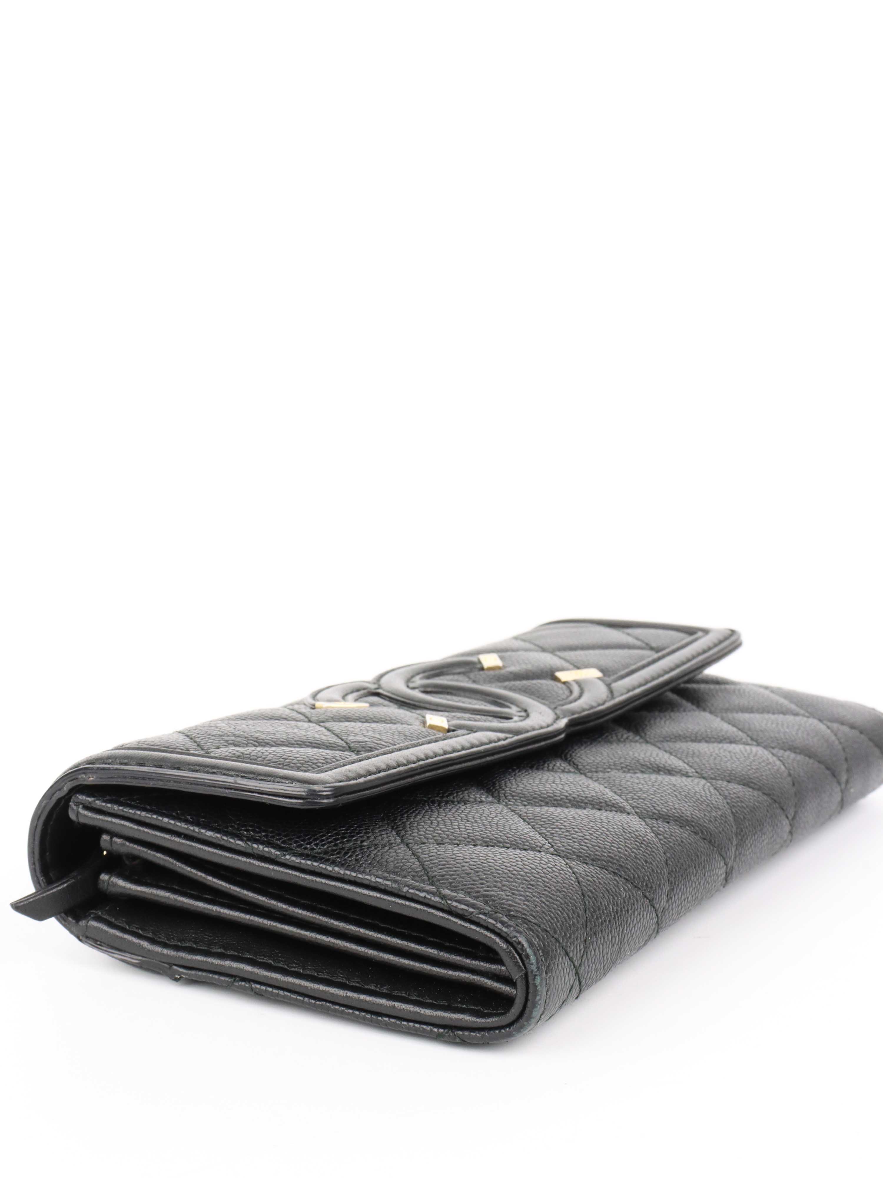 Chanel Black Caviar Long Wallet.