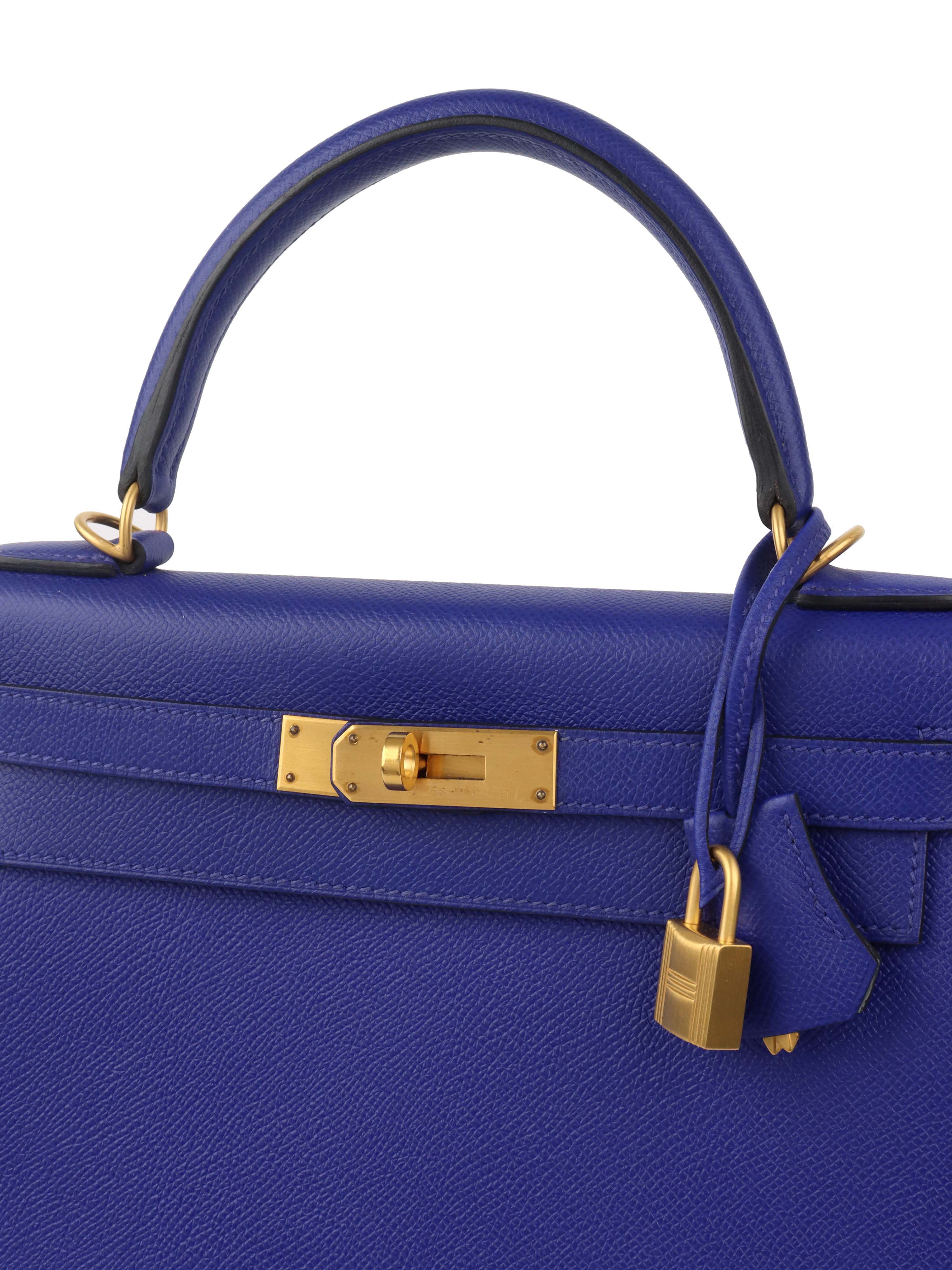 Hermes Kelly 28 Epsom in Blue Electric Stamp A GHW.