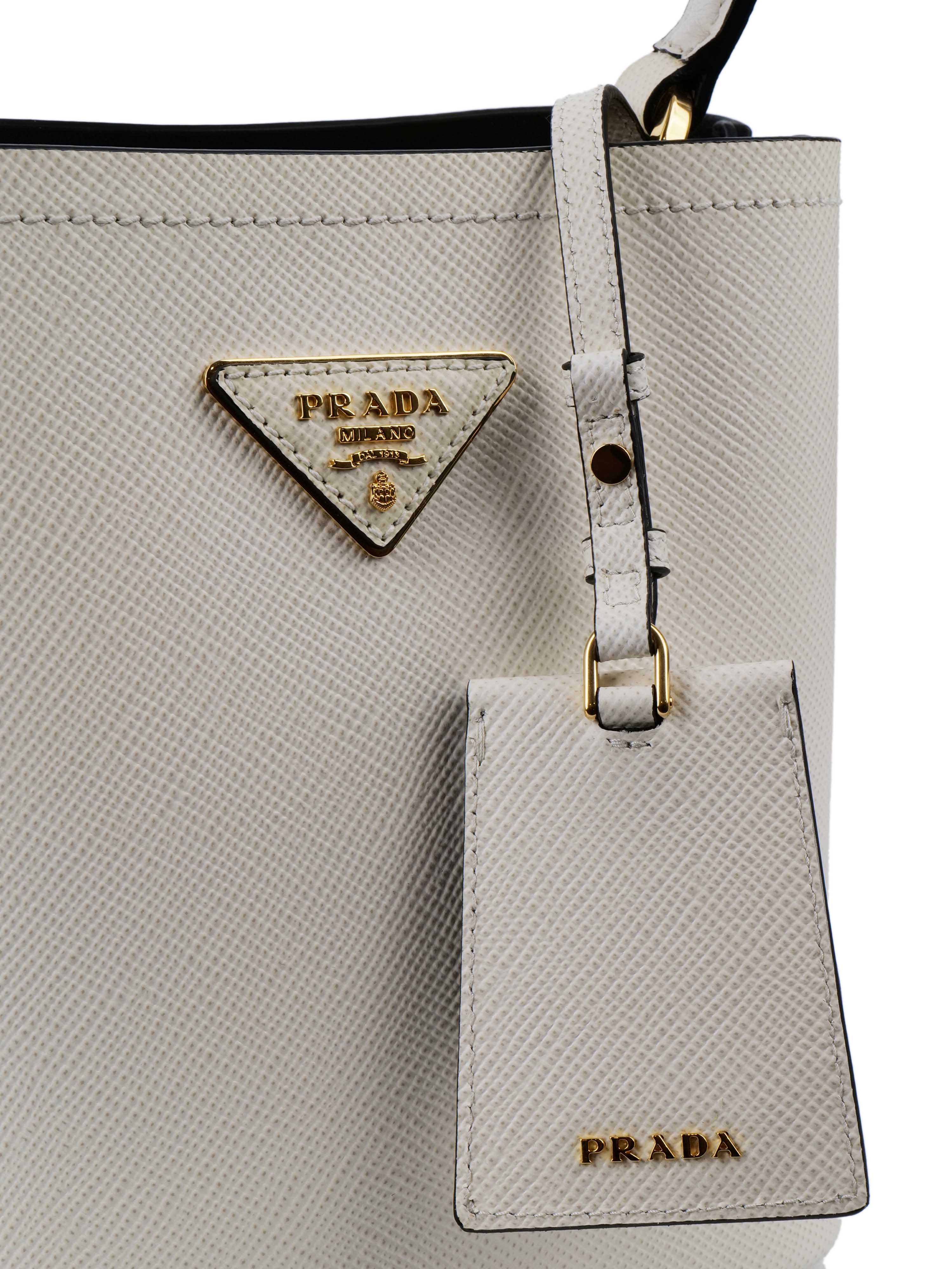 Prada Small Saffiano White Panier Bag.